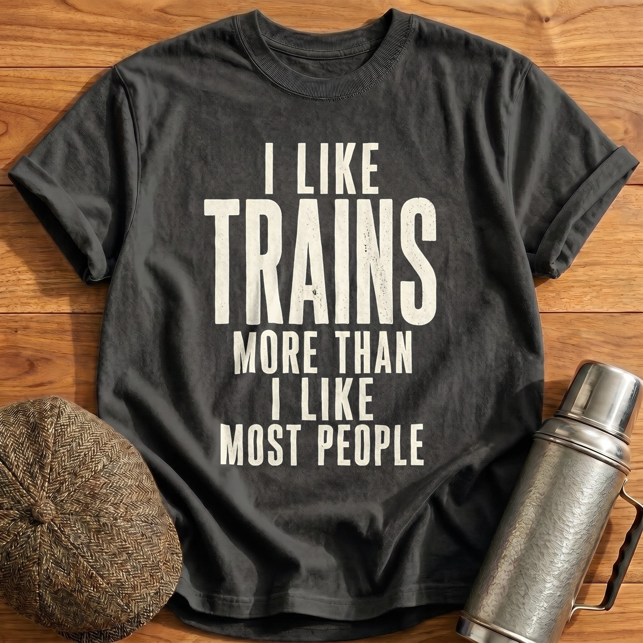 I Like Trains More Than Most People 43 T-Shirt - Charcoal
