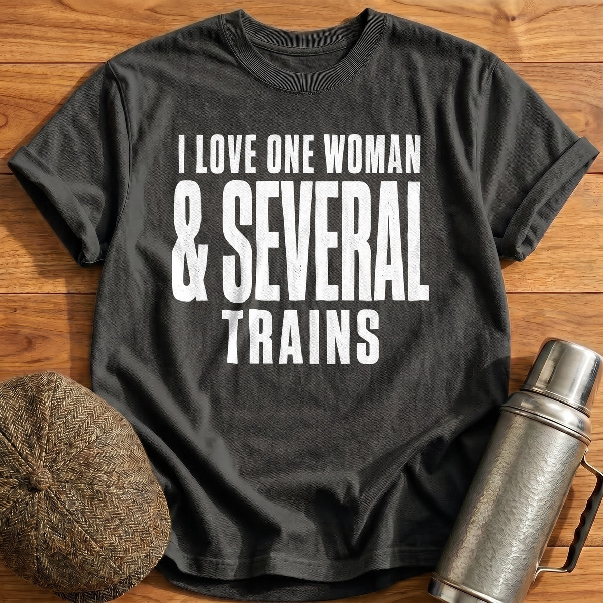 I Love One Woman And Several Trains 60 T-Shirt - Charcoal