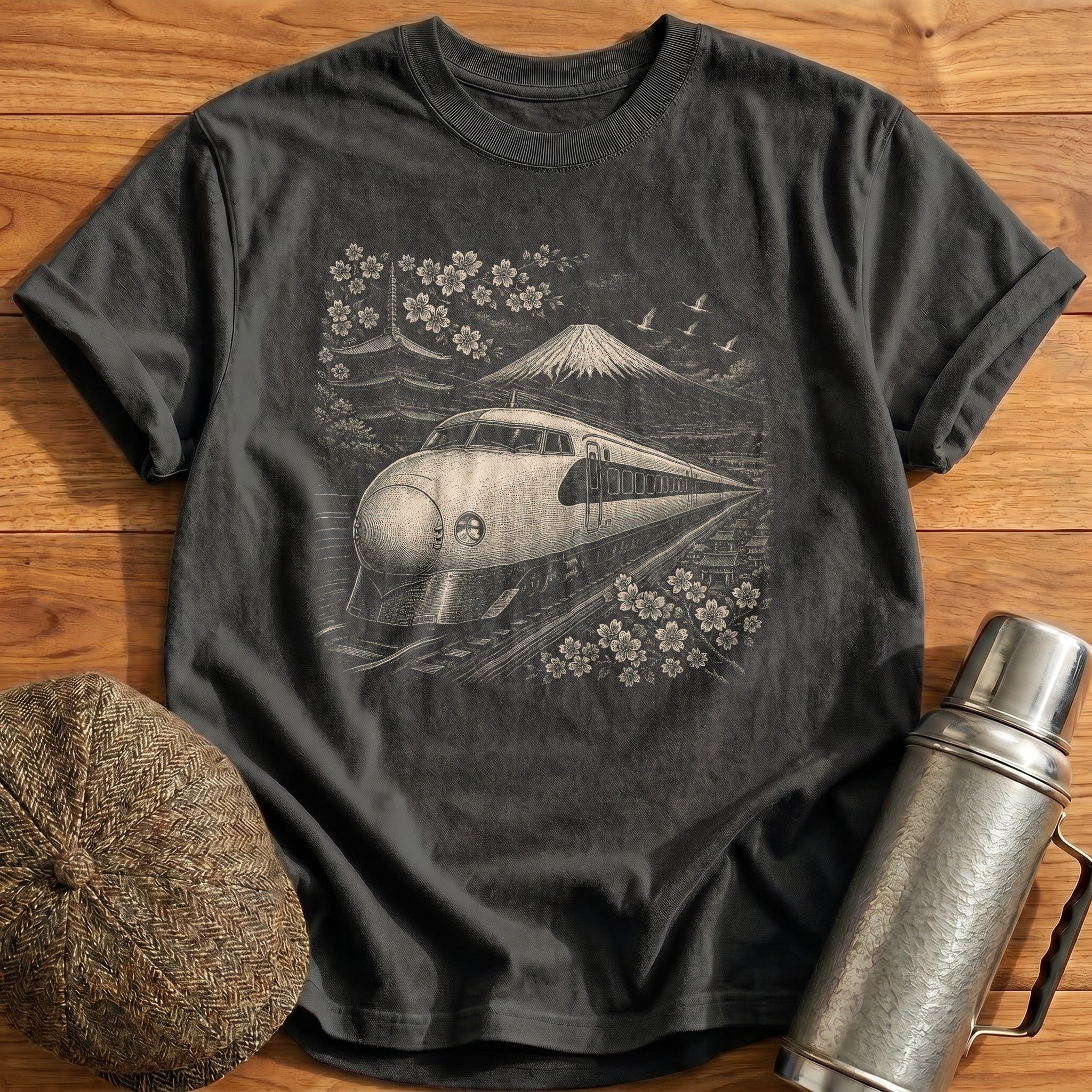 Japanese Shinkansen Bullet Train T-Shirt - Charcoal
