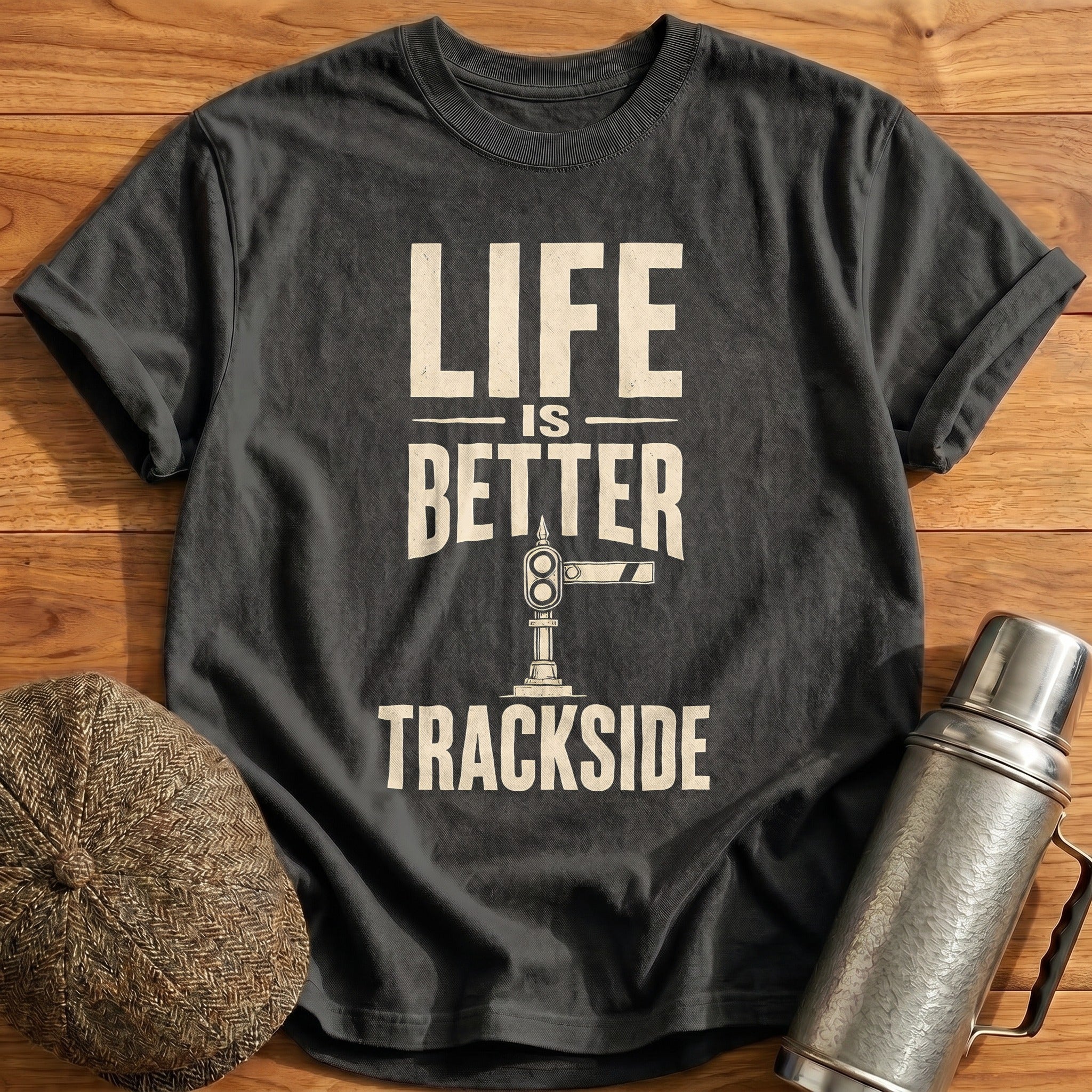 Life Is Better Trackside Railroad Enthusiast - Charcoal