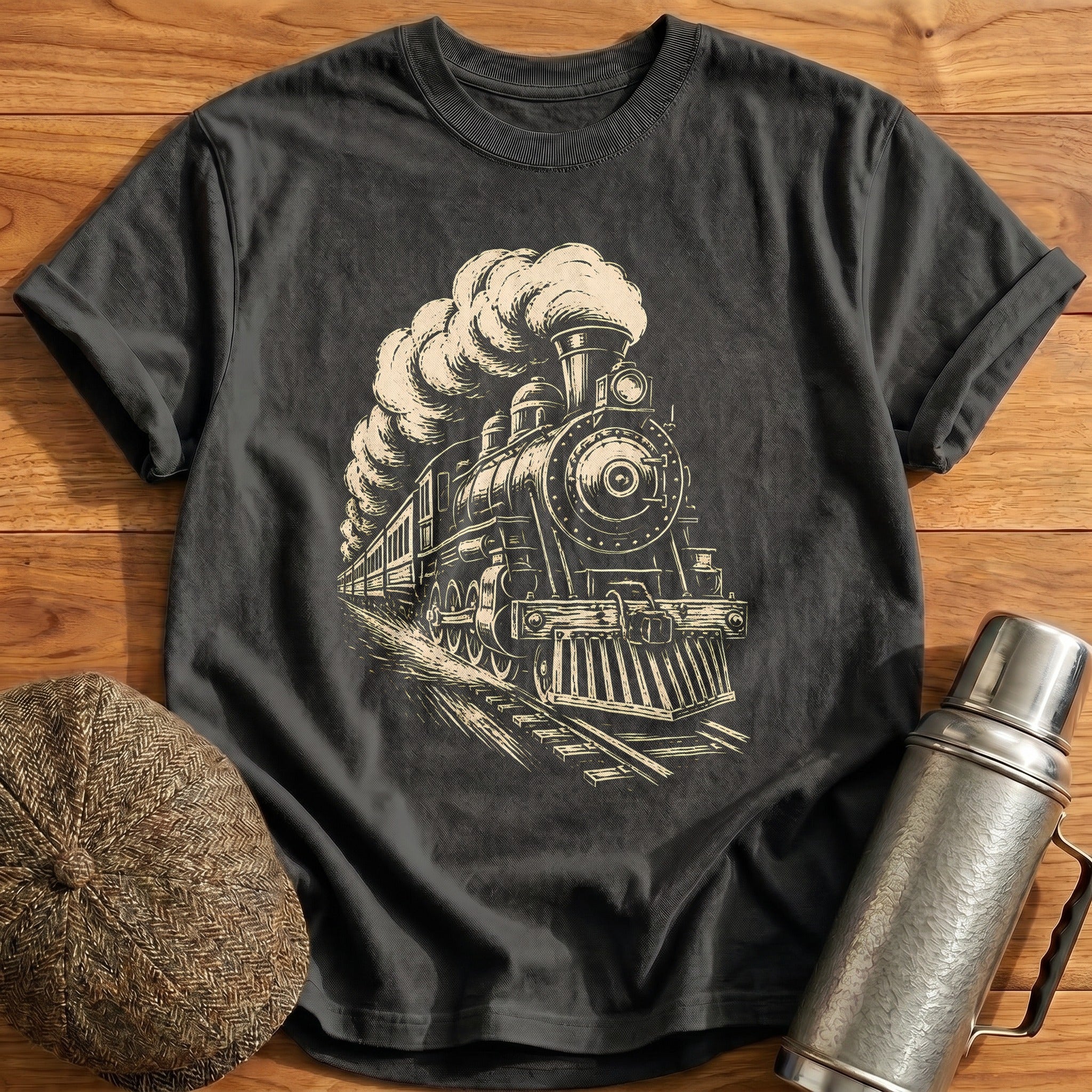 Linocut Steam 18 T-Shirt - Charcoal