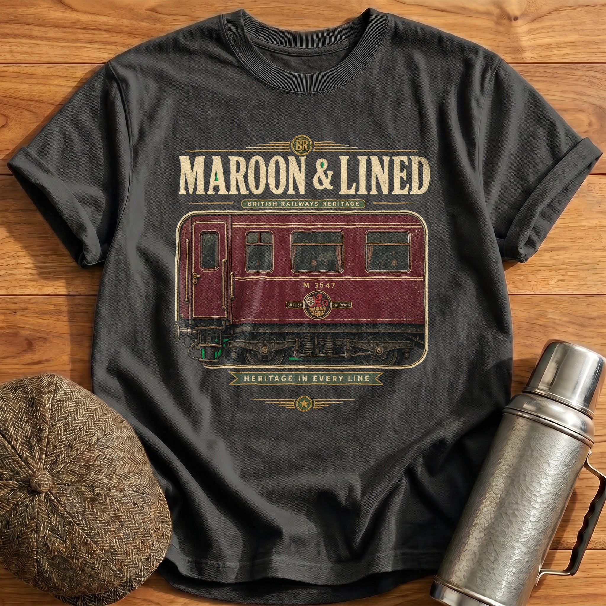 Maroon & Lined T-Shirt - Charcoal