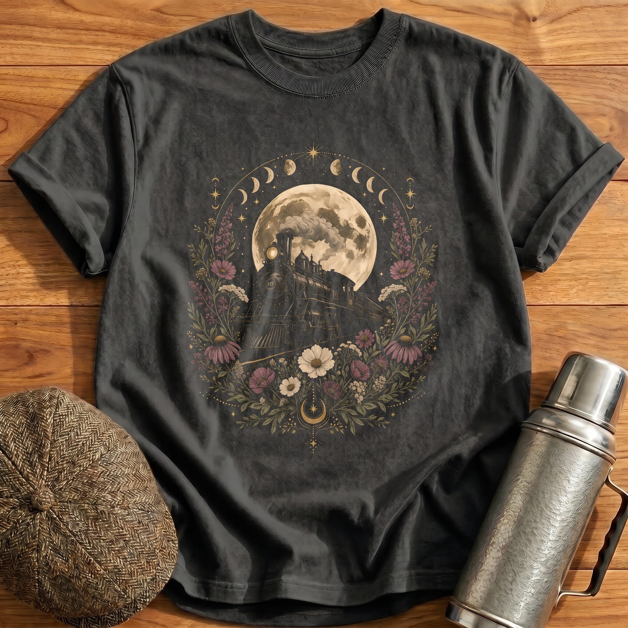 Midnight Train Moon Phases Vintage - Charcoal