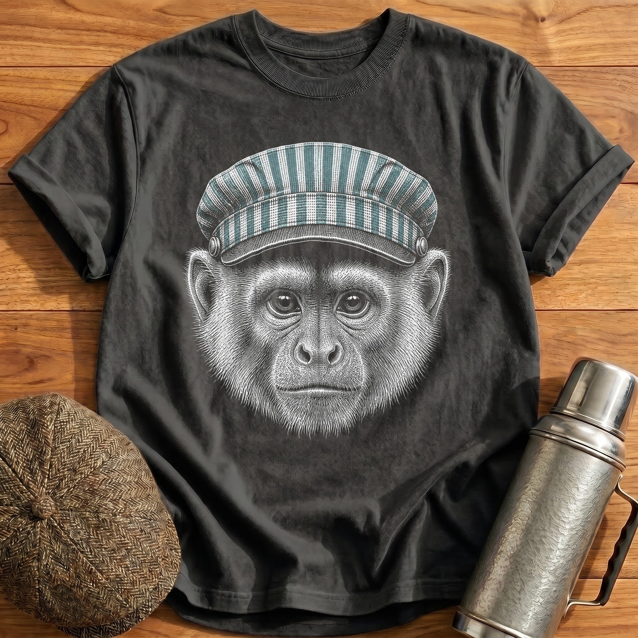 Monkey Driver Soft Teal T-Shirt - Charcoal