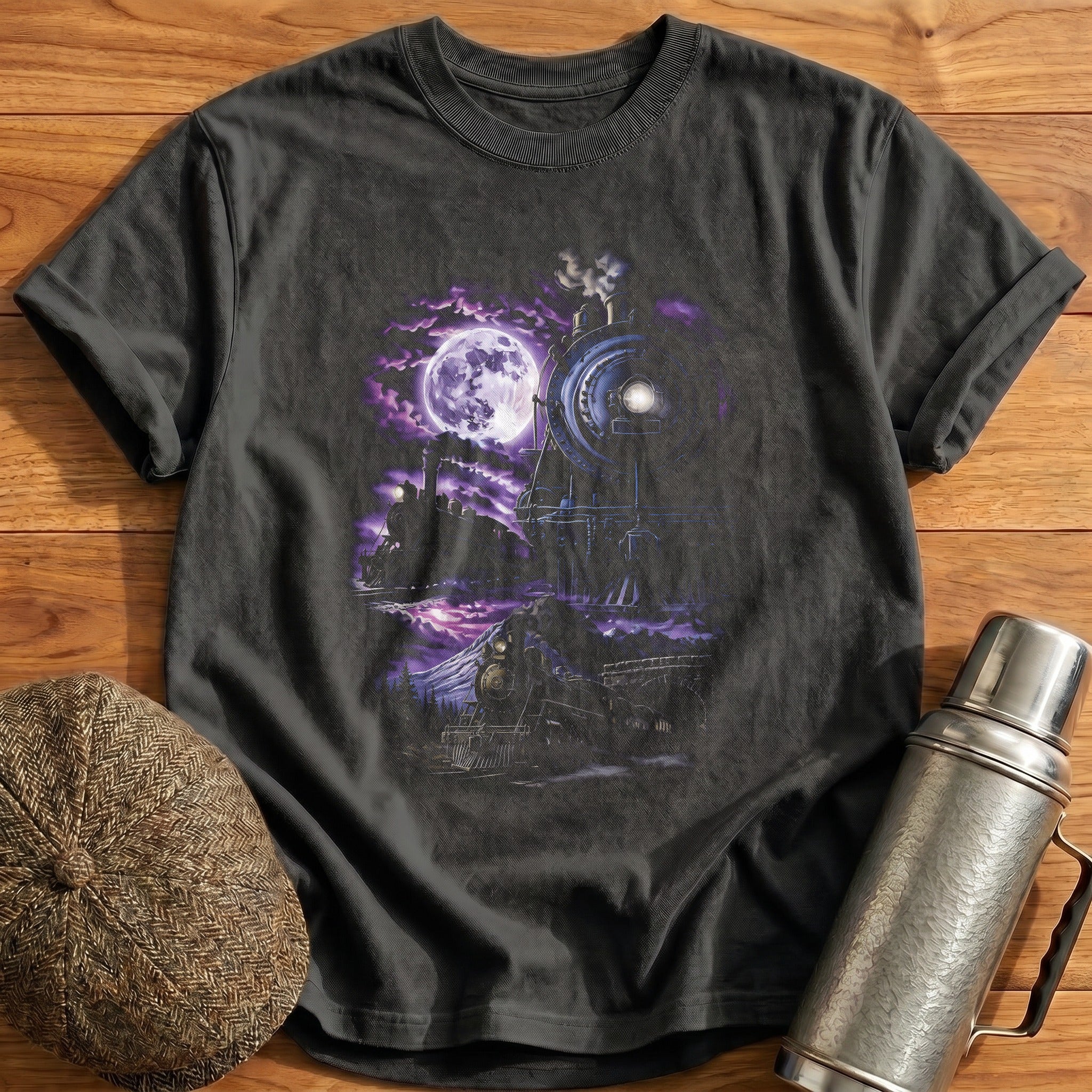 Moonlit Steam Trains Railway Enthusiast - Charcoal
