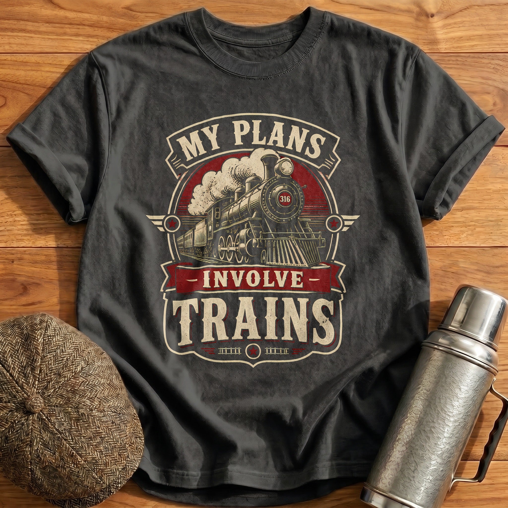 My Plans Involve Trains T-Shirt - Charcoal