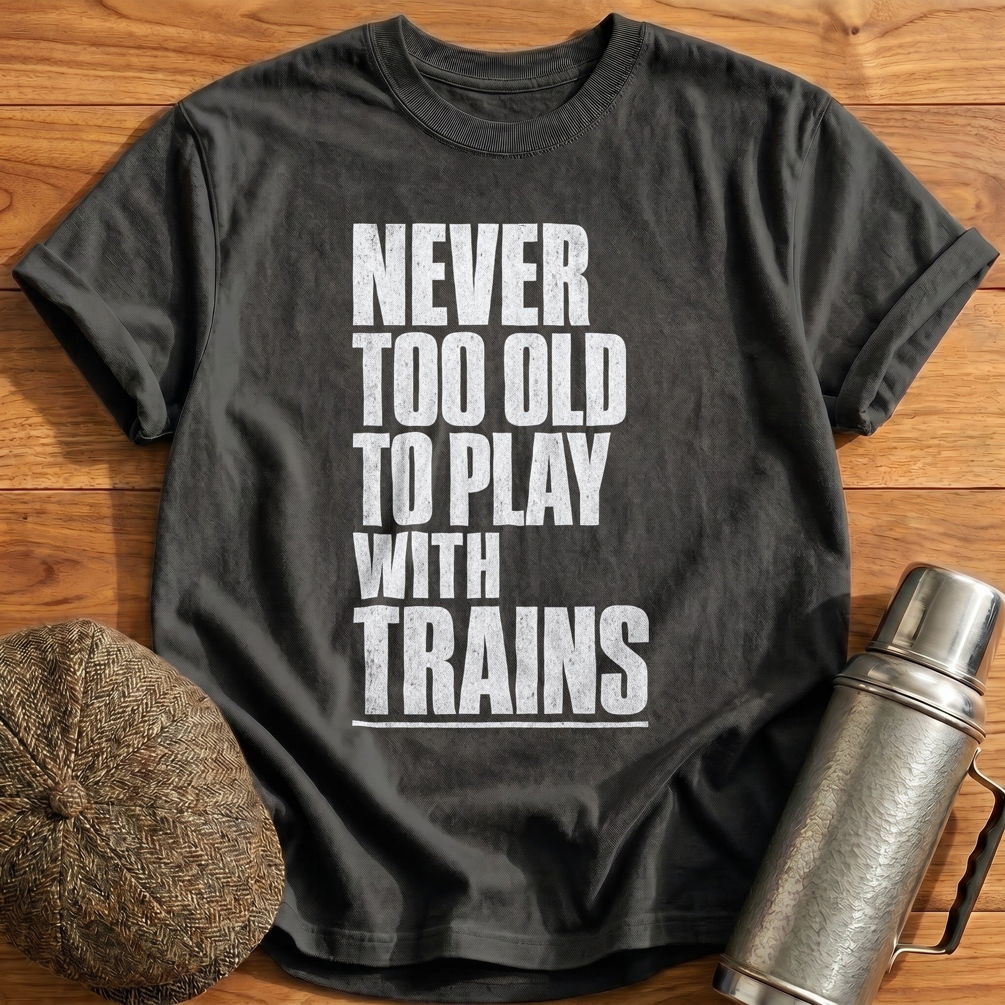Never Too Old To Play With Trains Blocky 1 T-Shirt - Charcoal