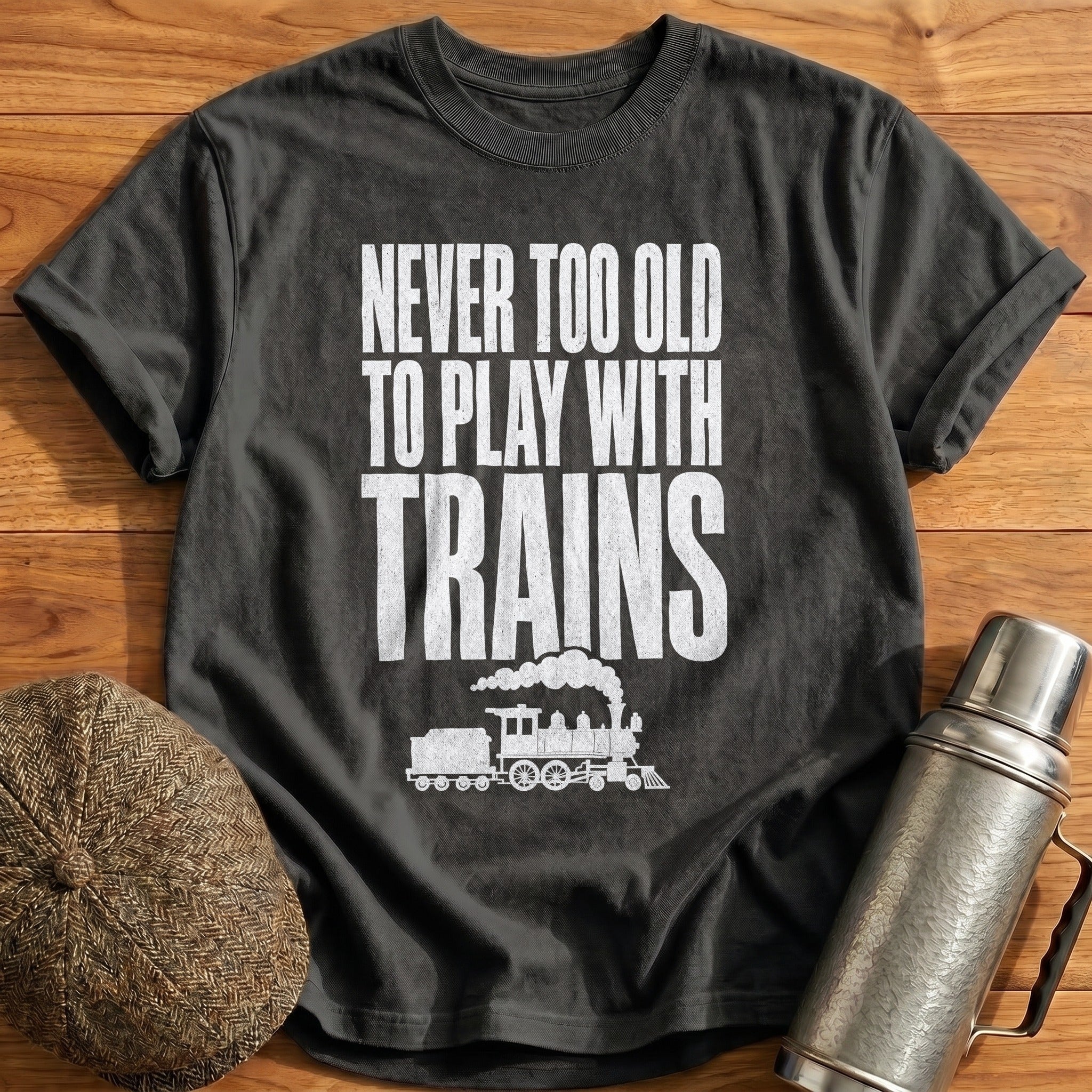Never Too Old To Play With Trains Loco 2 T-Shirt - Charcoal