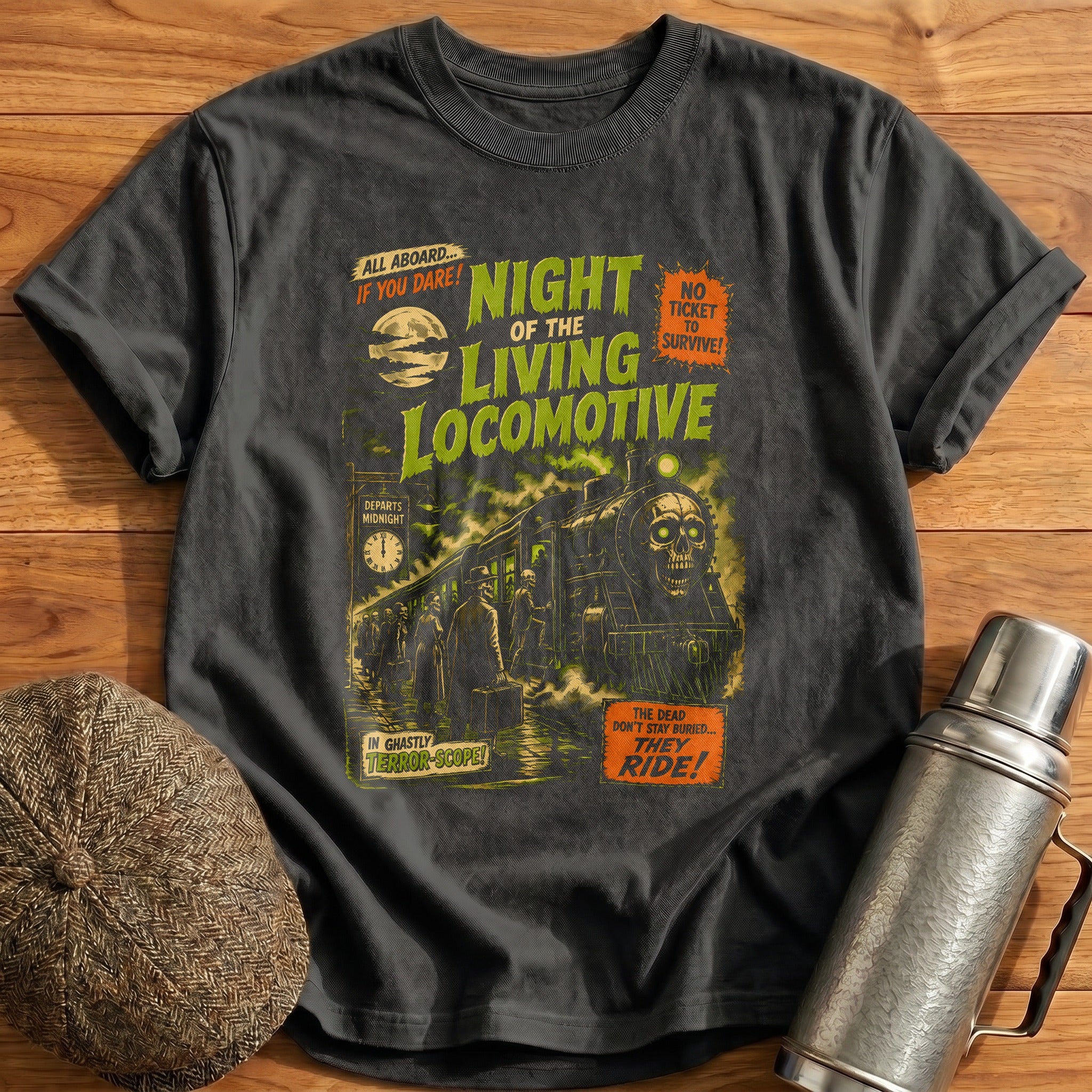 Night Of The Living Locomotive T-Shirt - Charcoal