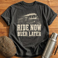 Ride Now Beer Later Train T-Shirt - Charcoal