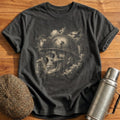 Skull Wearing Industrial Coal Miner Train Worker Helmet Side Profile T-Shirt - Charcoal