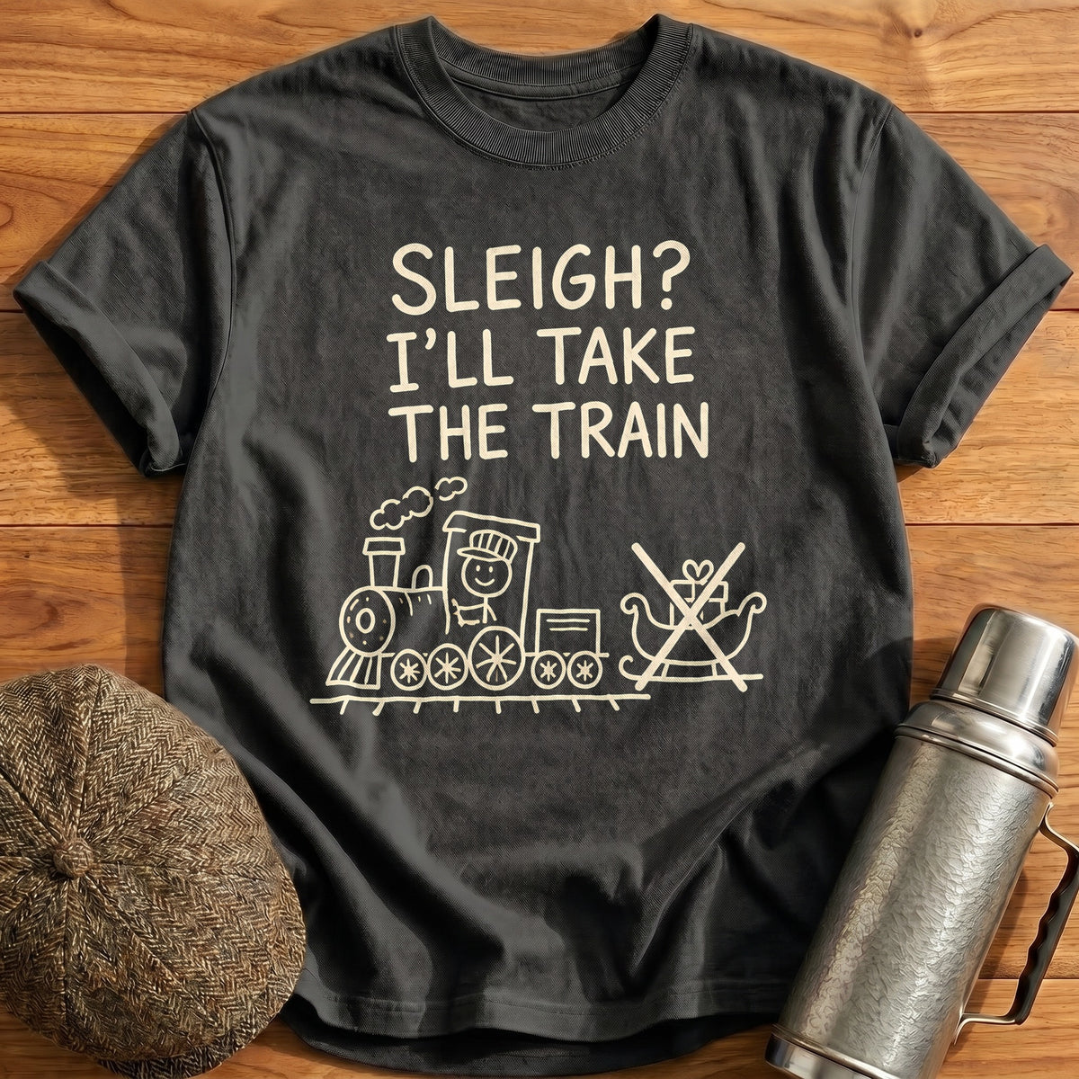 Sleigh I'll Take The Train 35 T-Shirt - Charcoal