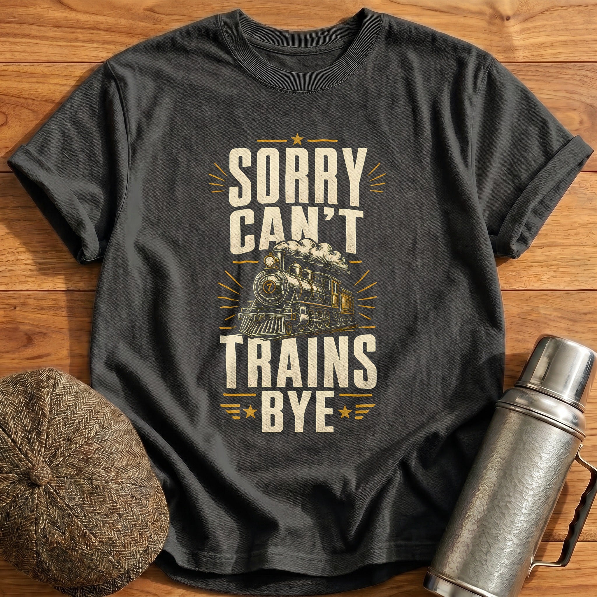 Sorry Can't Trains Bye 28 T-Shirt - Charcoal