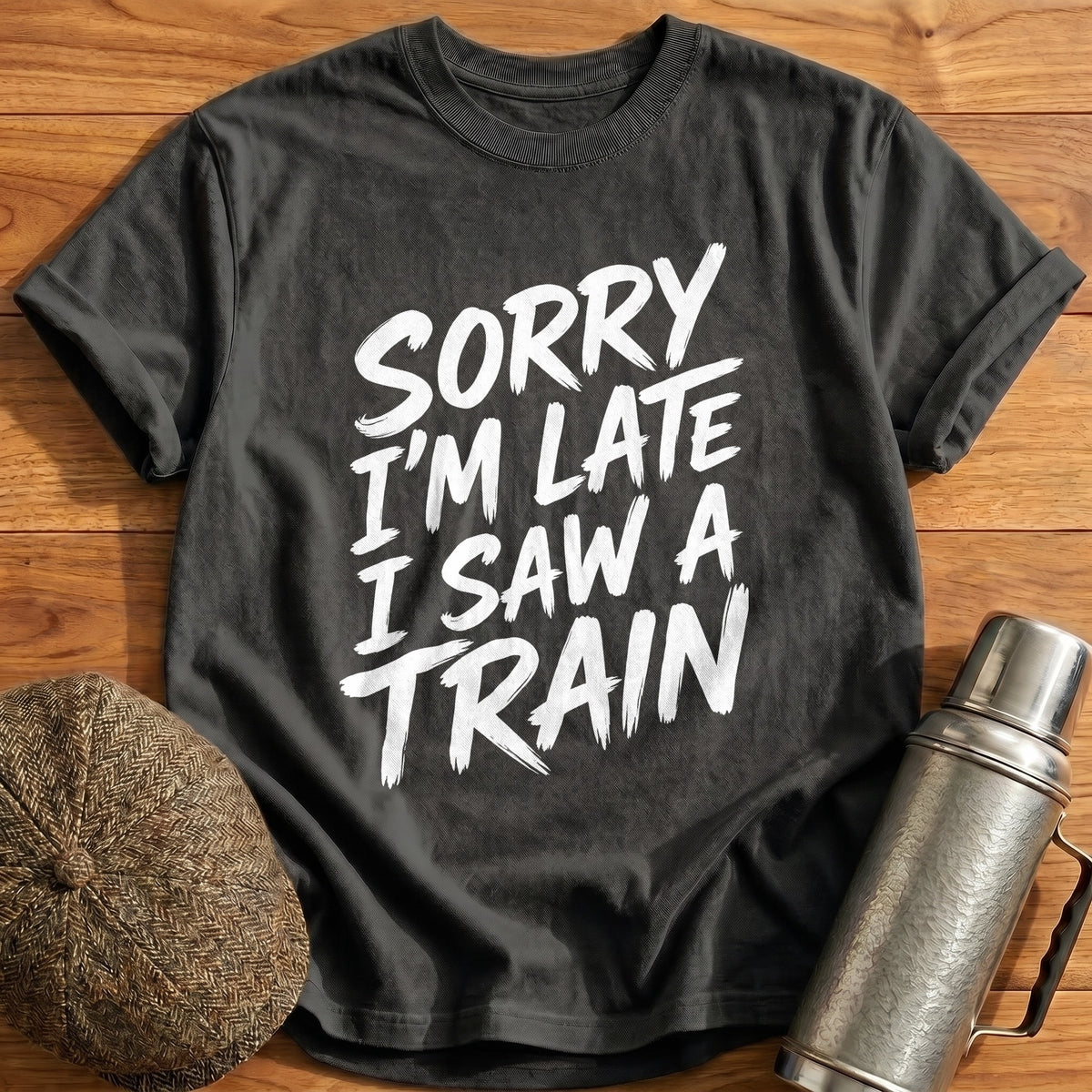 Sorry I'm Late I Saw A Train 71 T-Shirt - Charcoal