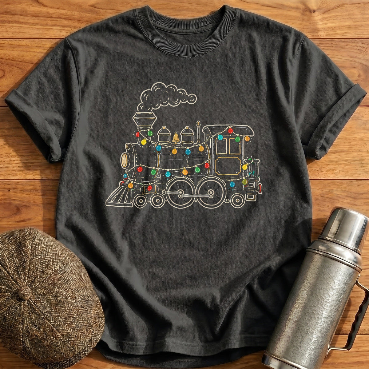 Steam Locomotive Christmas Lights 66 Kids T-Shirt - Charcoal