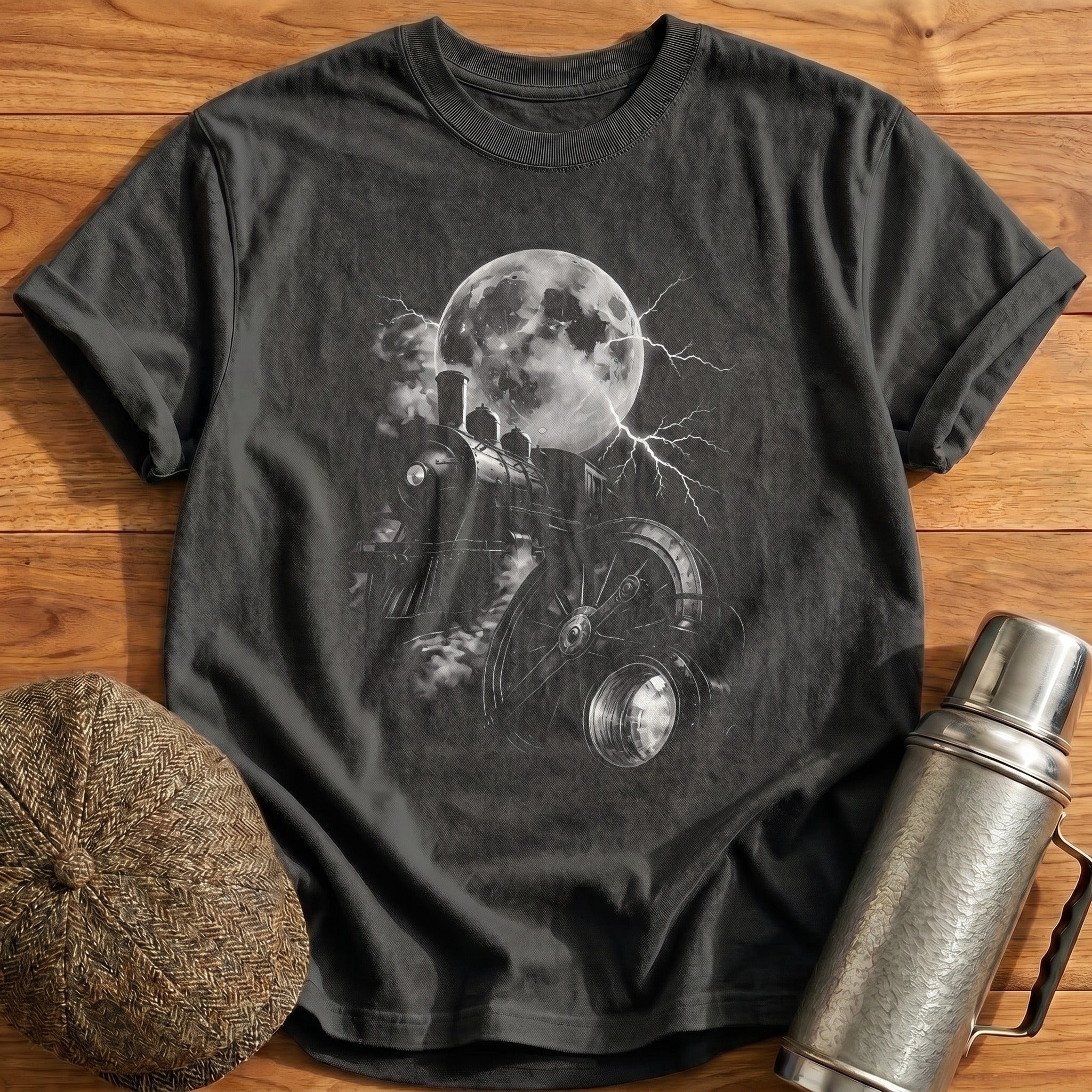 Steam Locomotive Moon Lightning Train Spotter - Charcoal