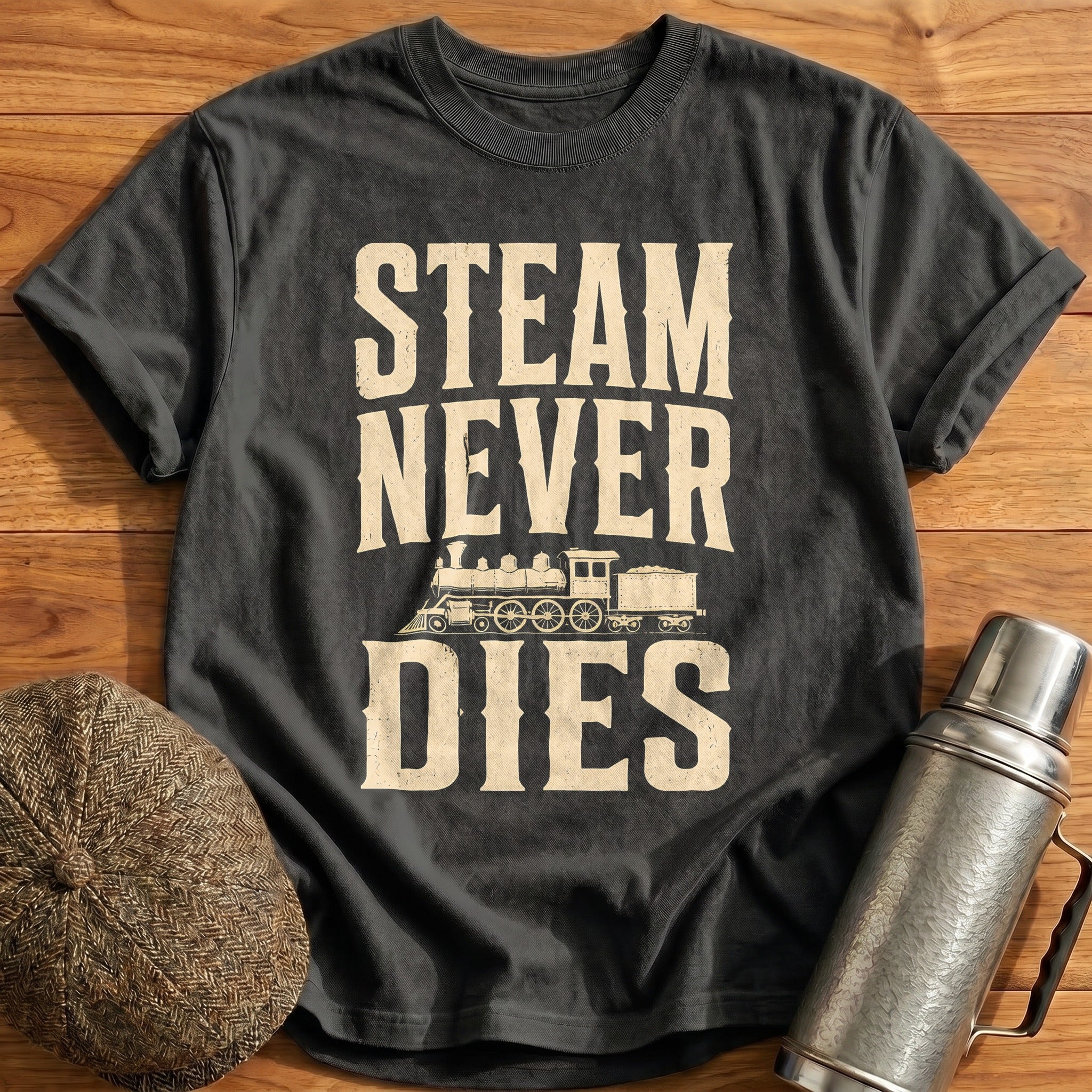 Steam Never Dies Steam Engine Train Enthusiast - Charcoal