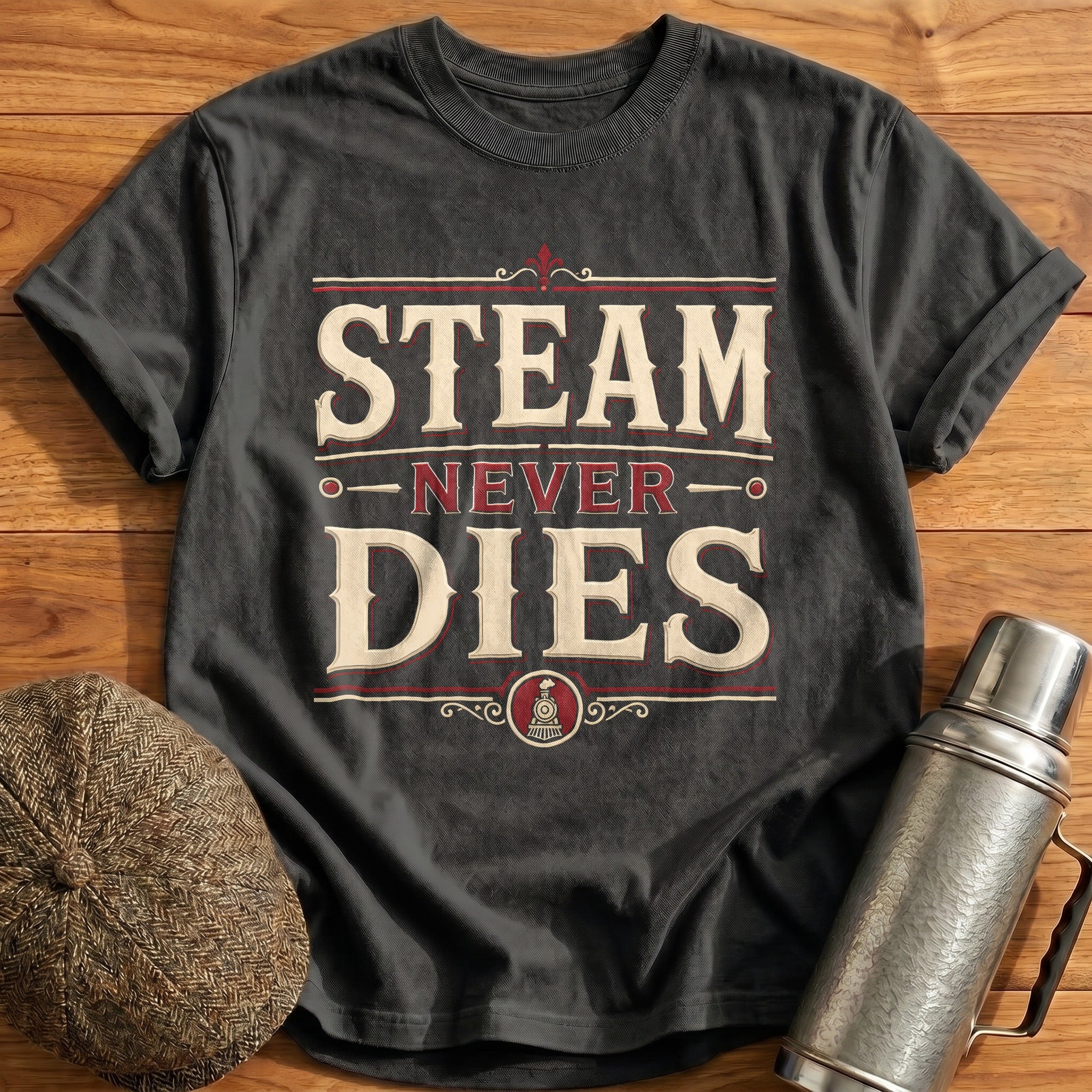 Steam Never Dies Steampunk Locomotive - Charcoal