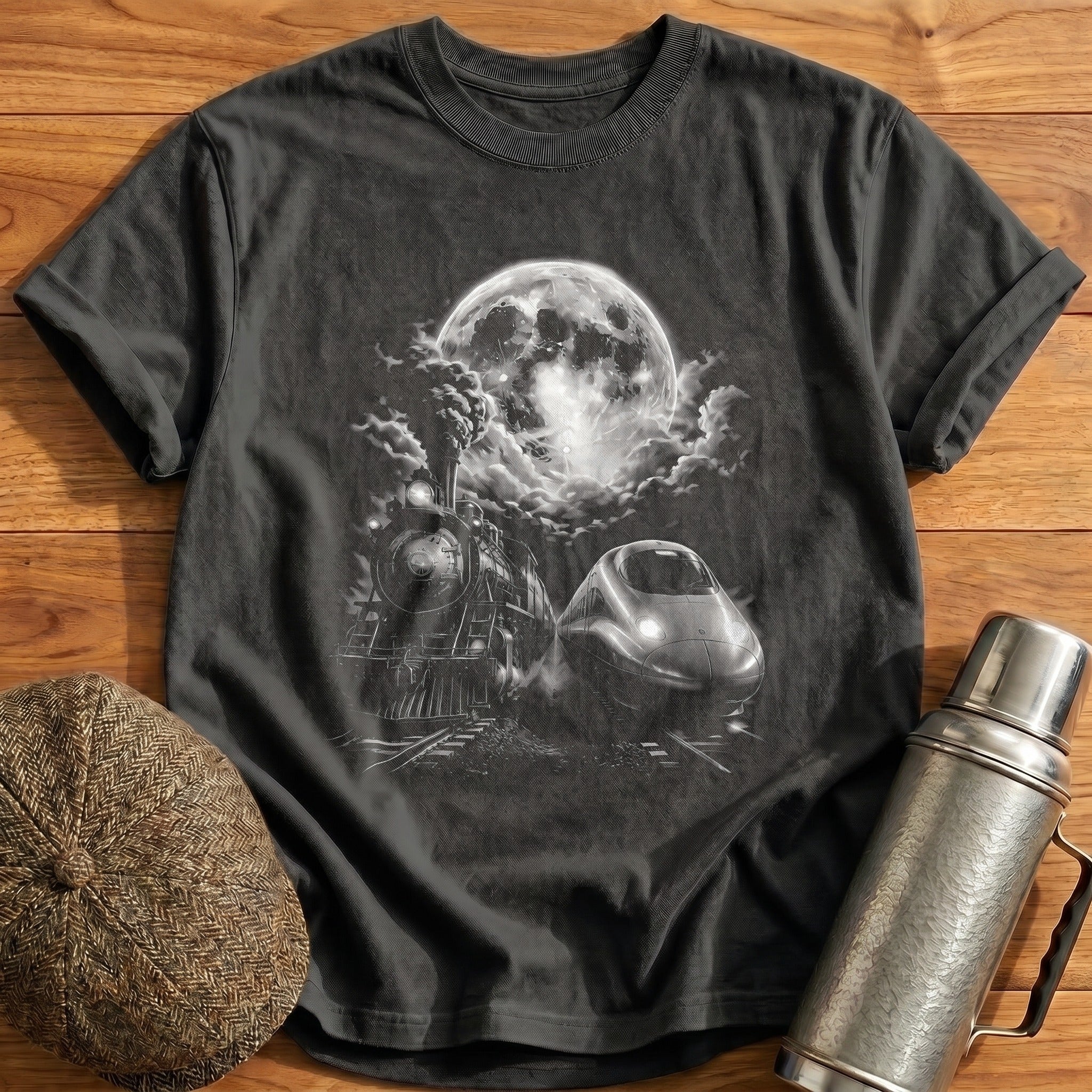 Steam Train Bullet Train Moon Night Travel - Charcoal
