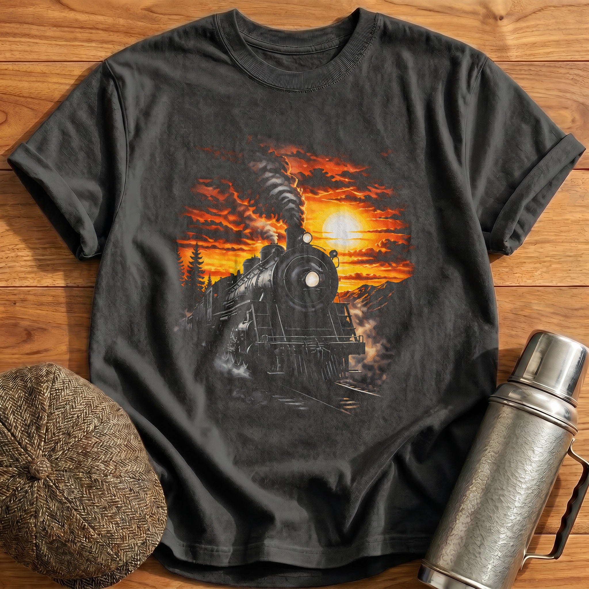 Steam Train Sunset Locomotive - Charcoal