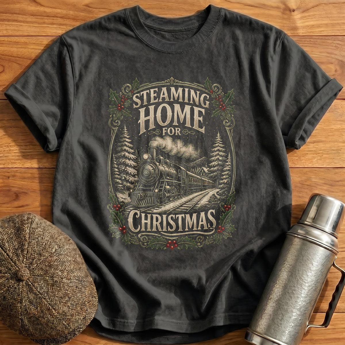 Steaming Home For Christmas 74 T-Shirt - Charcoal
