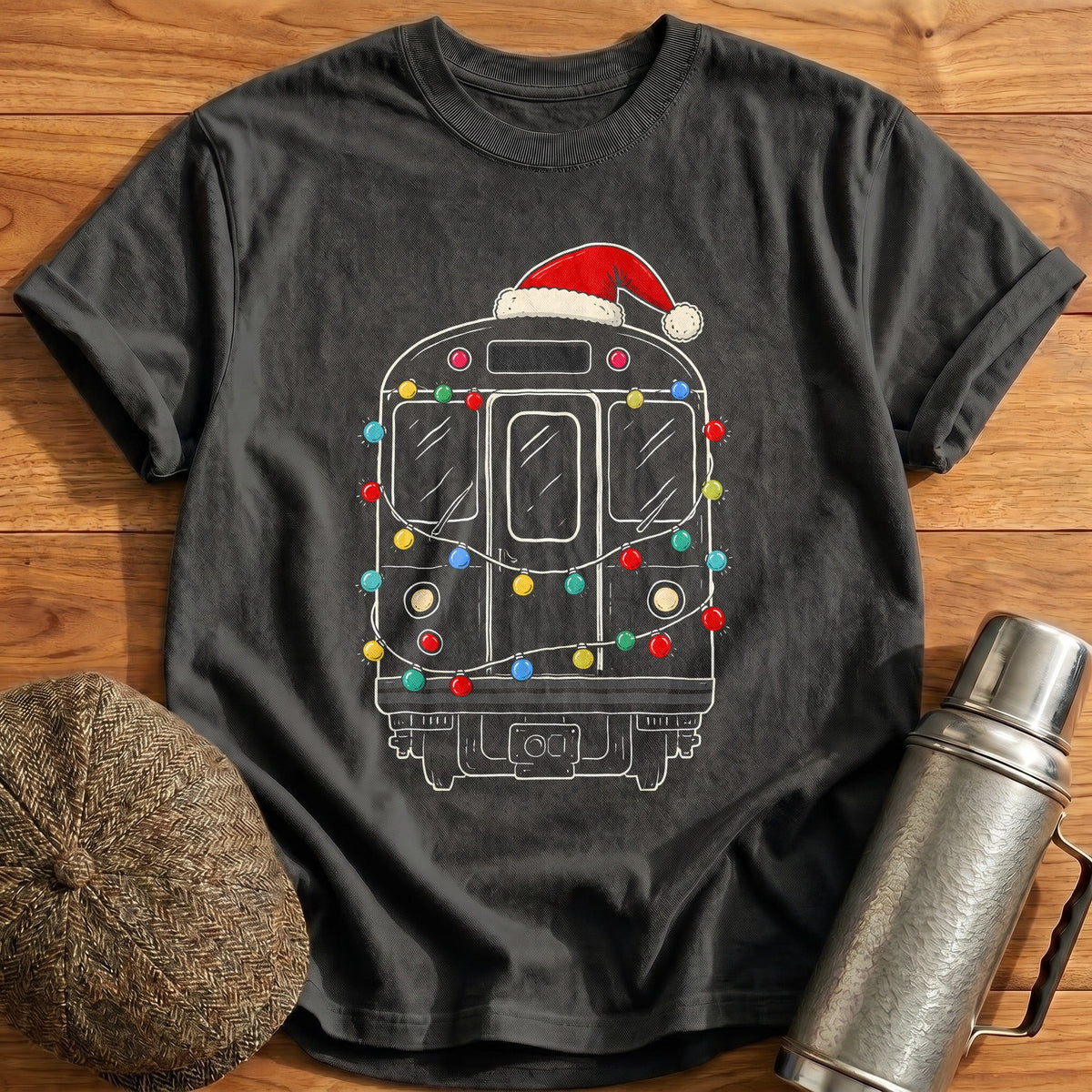 Subway Train Christmas Lights 14 Kids T-Shirt - Charcoal