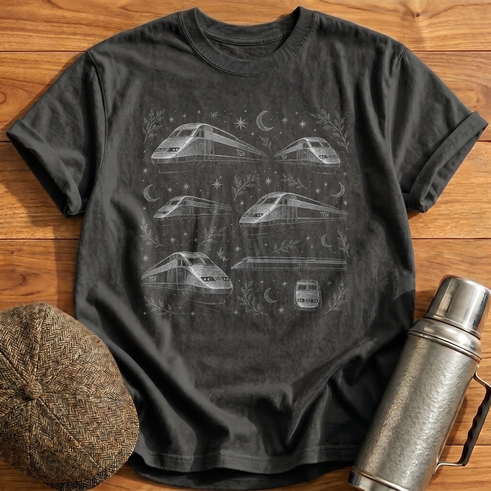TGV High-Speed Train Contained Print T-Shirt - Charcoal