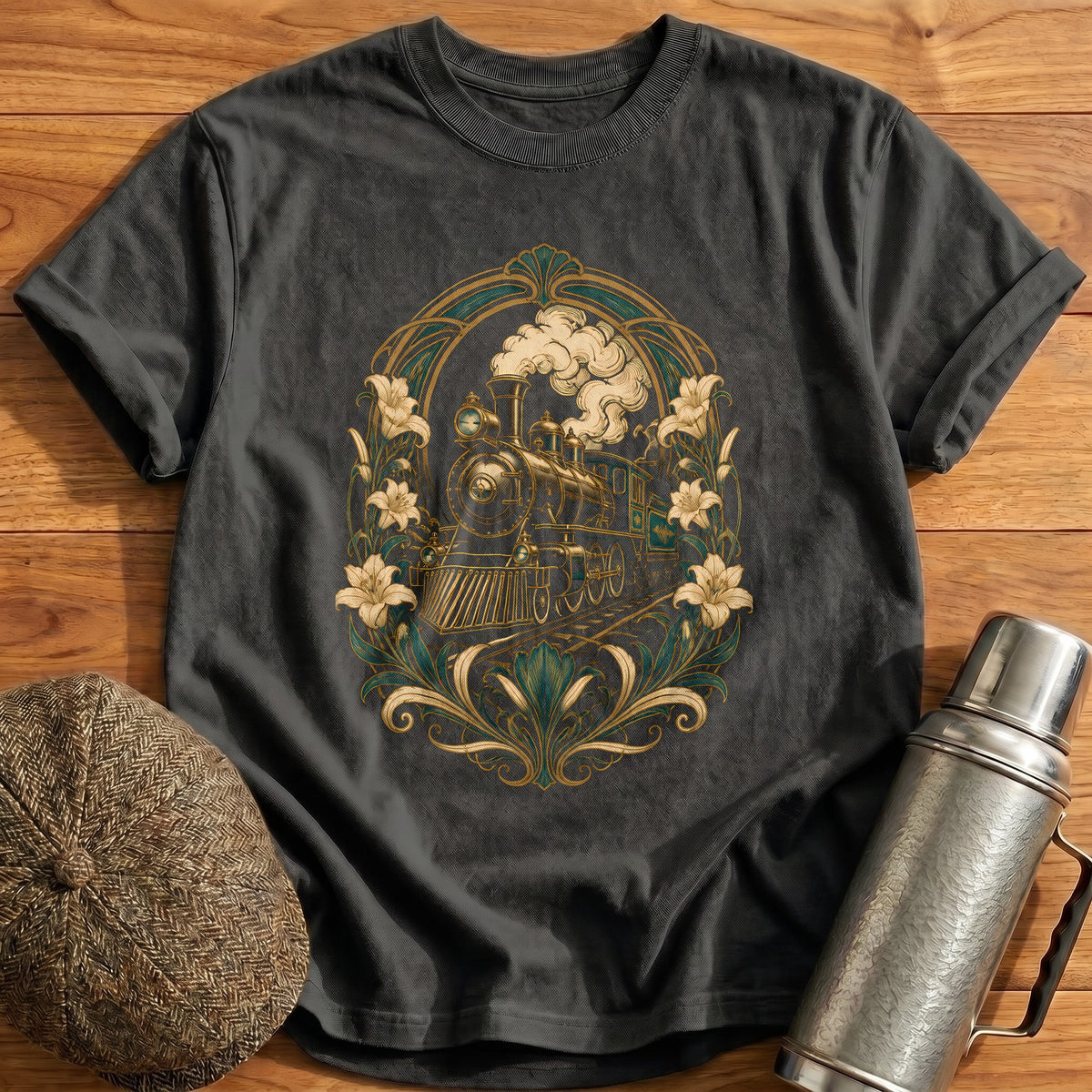 Train Art Nouveau 42 T-Shirt - Charcoal