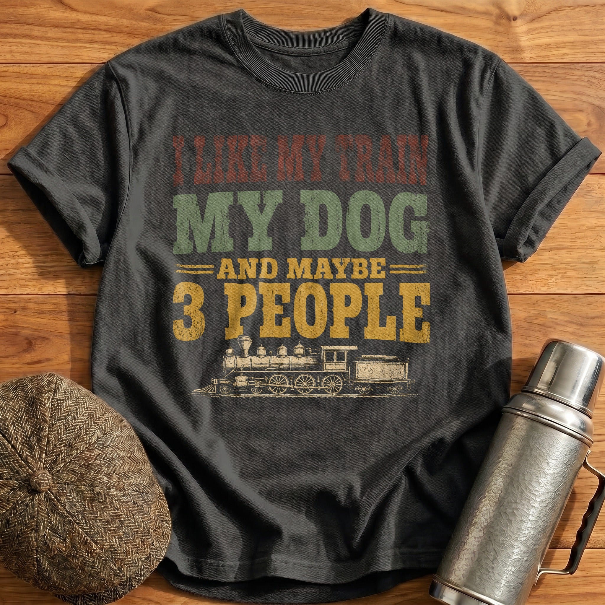 Train Dog 3 People T-Shirt - Charcoal