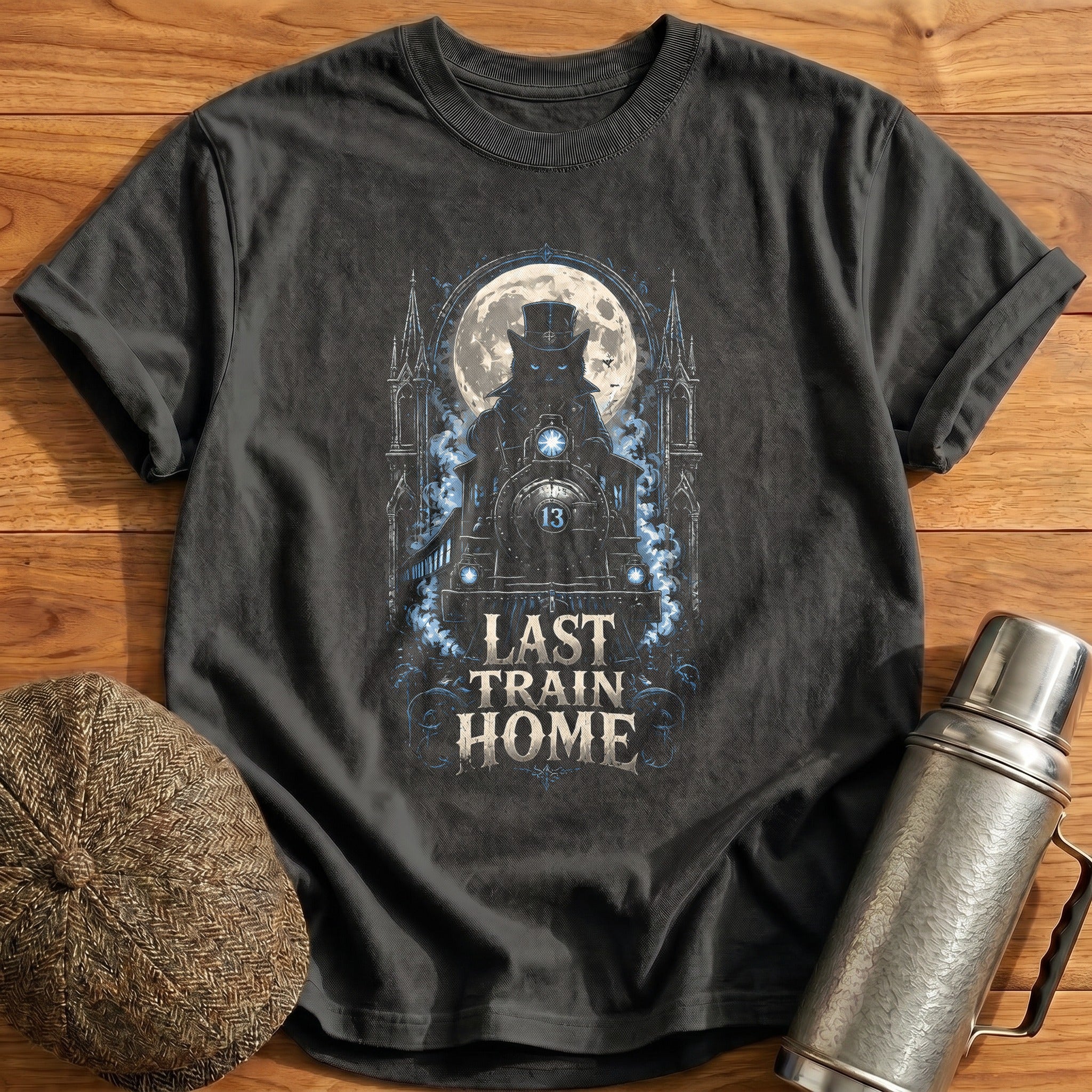 Train Home Steampunk Cat Gothic - Charcoal