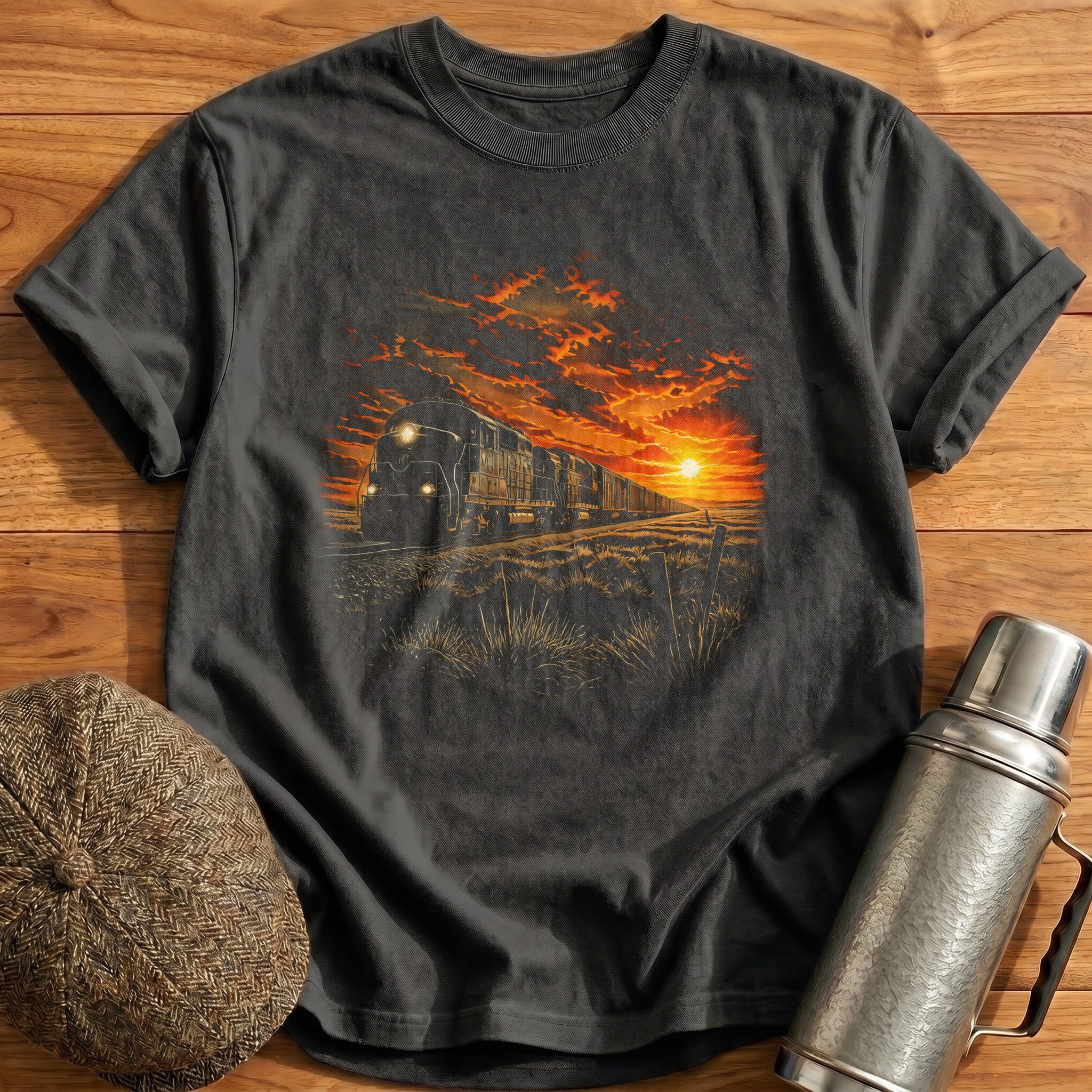 Train Sunset Railroad Enthusiast - Charcoal