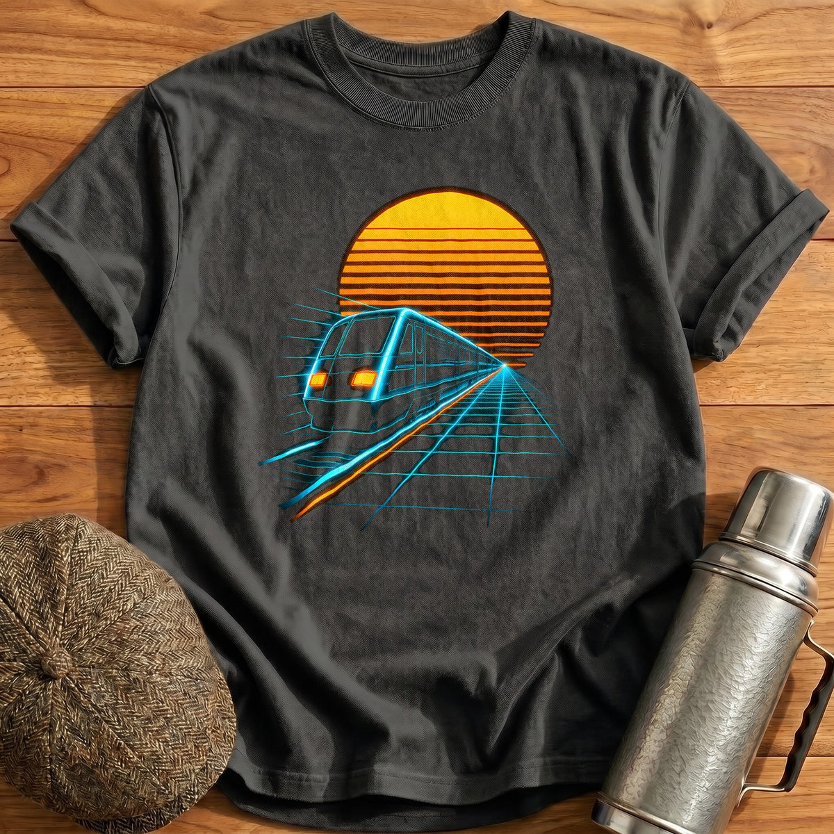 Train Synthwave 18 T-Shirt - Charcoal