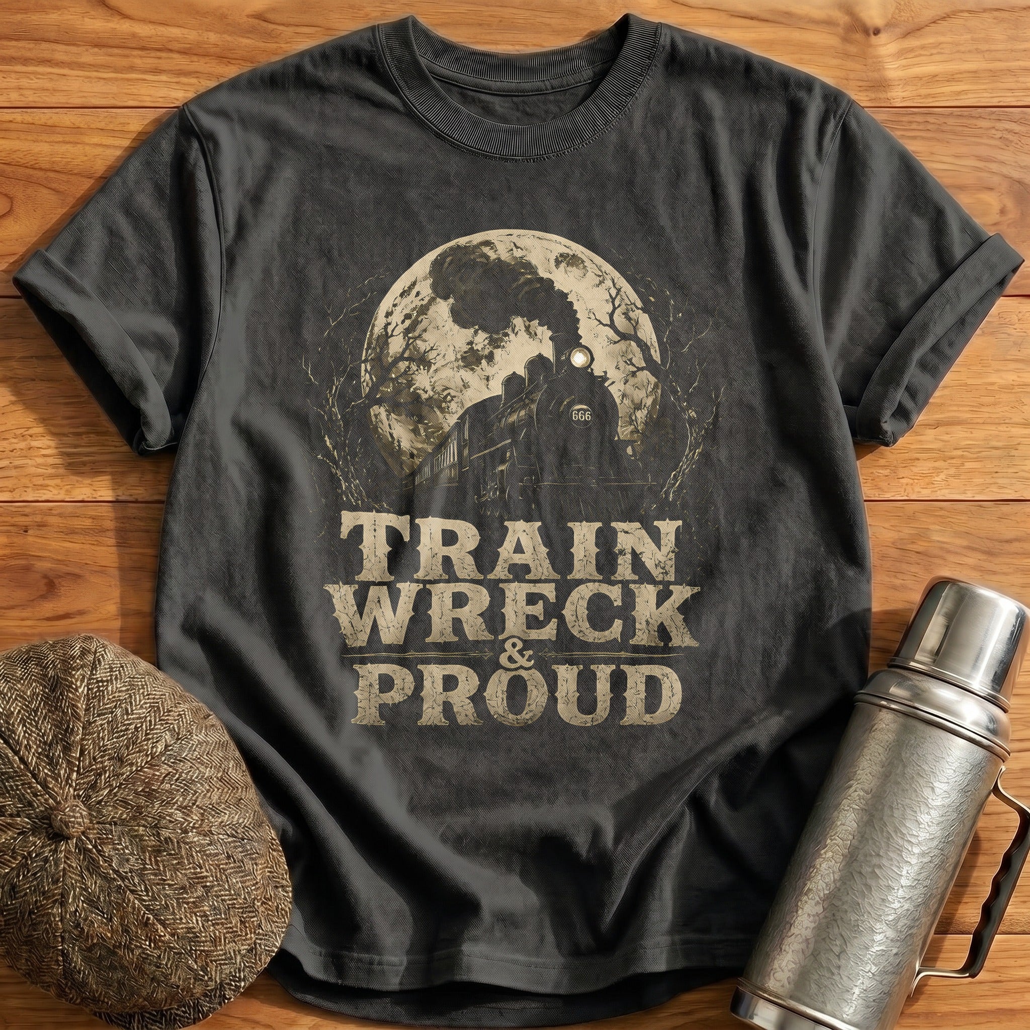 Train Wreck And Proud Locomotive Gothic Funny - Charcoal