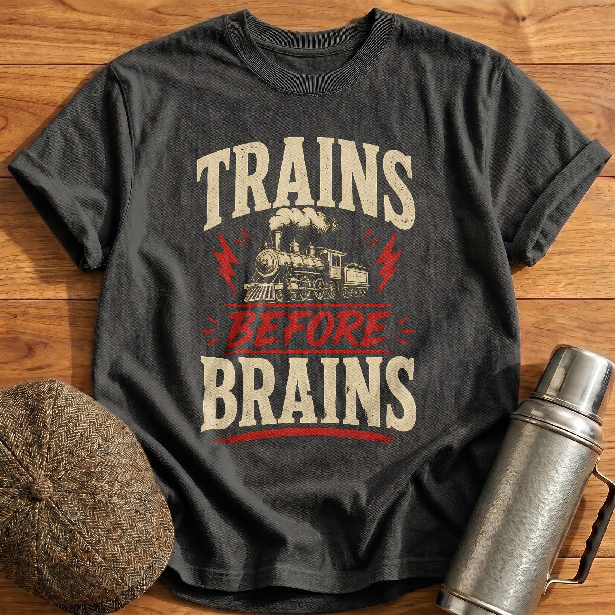 Trains Before Brains T-Shirt - Charcoal