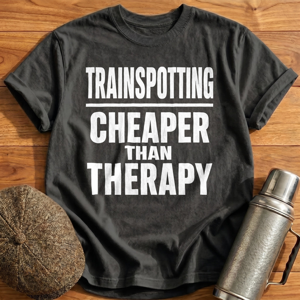 Trainspotting Cheaper Than Therapy 34 T-Shirt - Charcoal