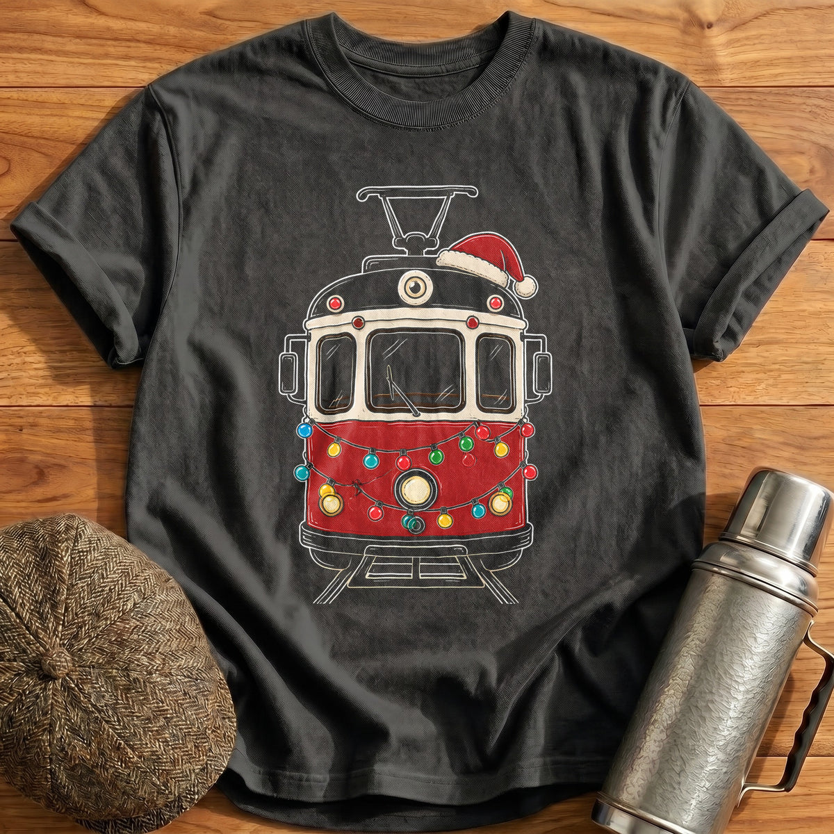 Tram Christmas Lights 15 T-Shirt - Charcoal