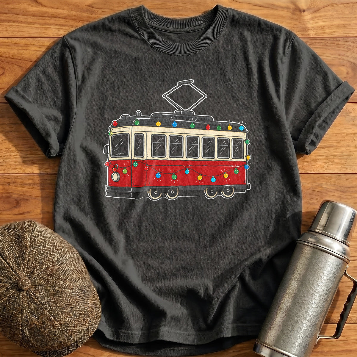 Tram Christmas Lights 95 T-Shirt - Charcoal
