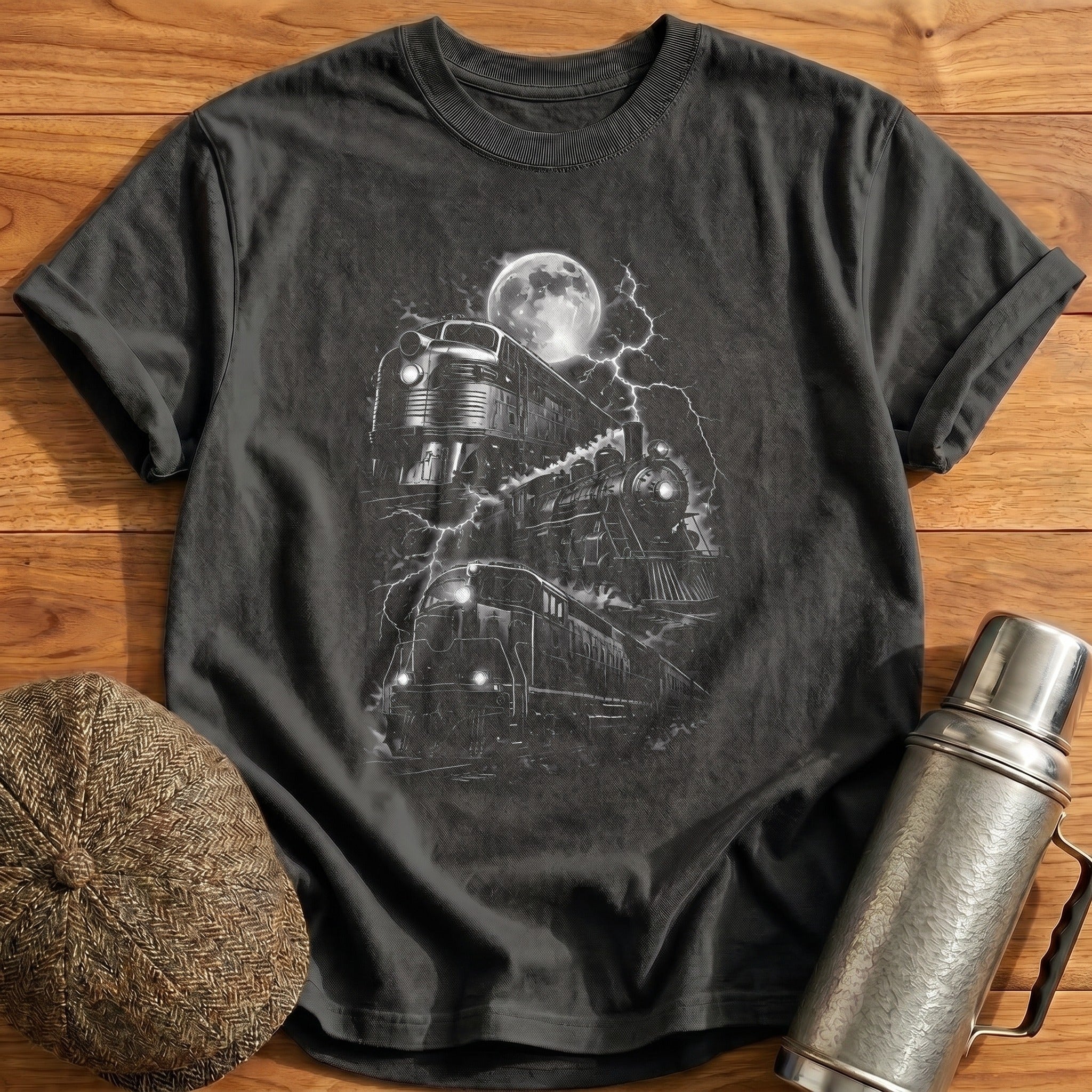 Vintage Trains Lightning Moon - Charcoal