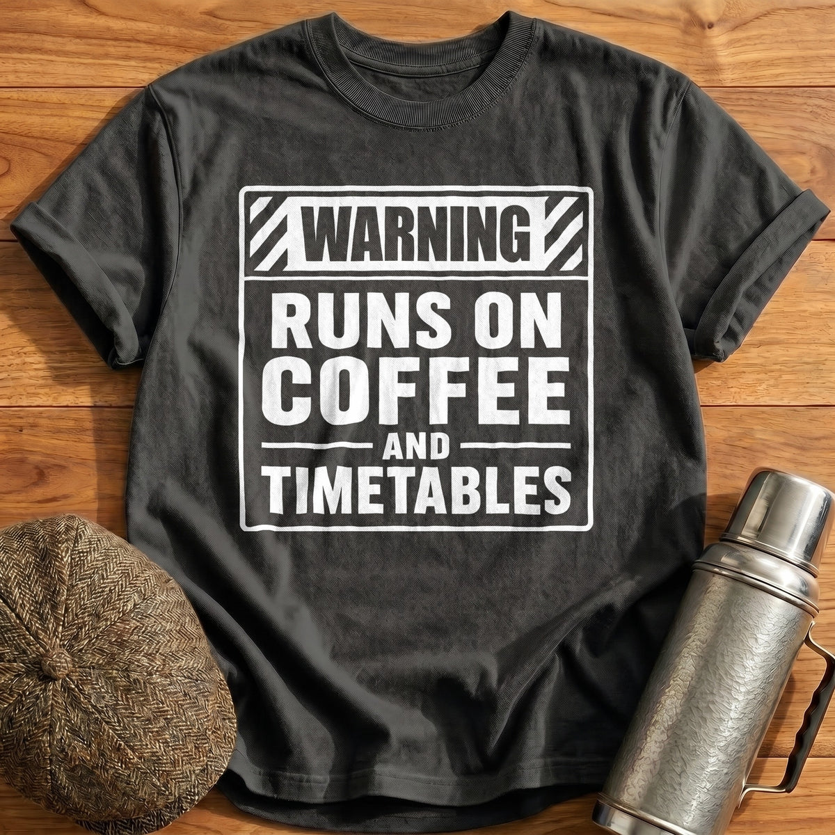 Warning Runs On Coffee And Timetables 53 T-Shirt - Charcoal