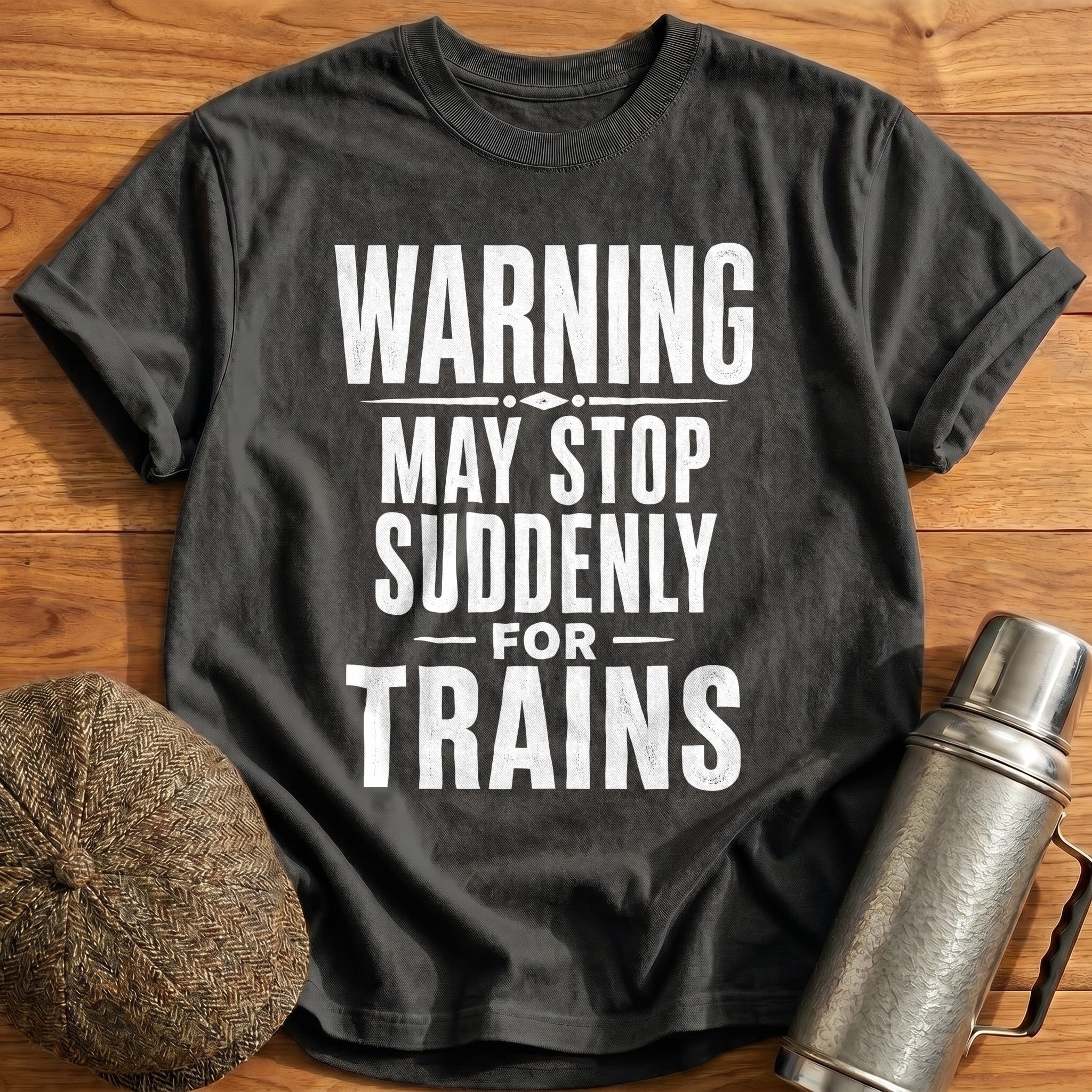 Warning Stop For Trains 74 T-Shirt - Charcoal