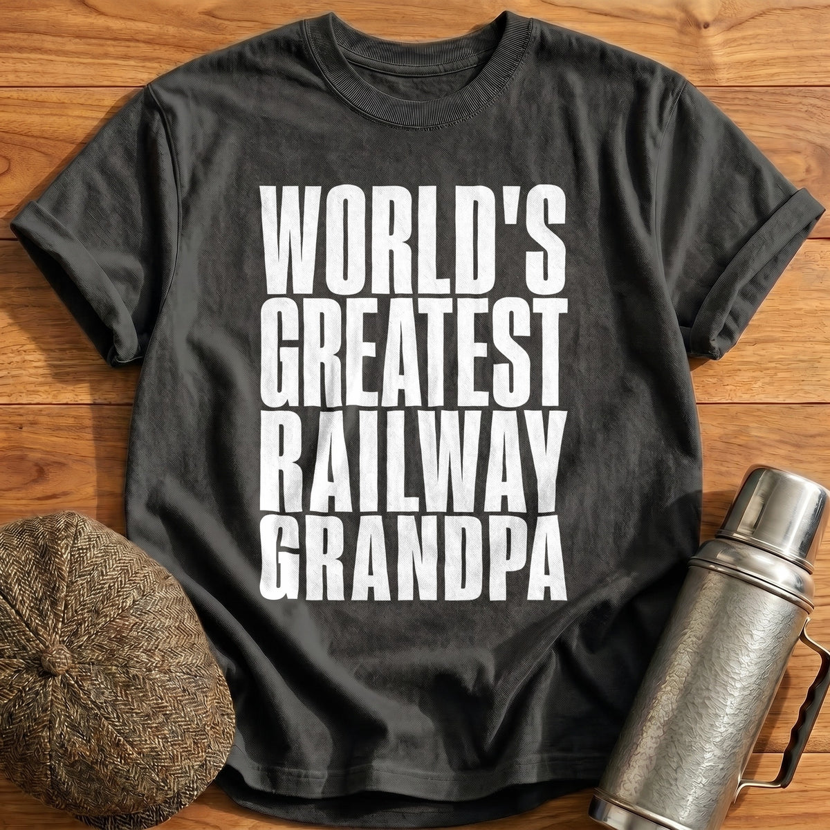 World's Greatest Railway Grandpa 90 T-Shirt - Charcoal