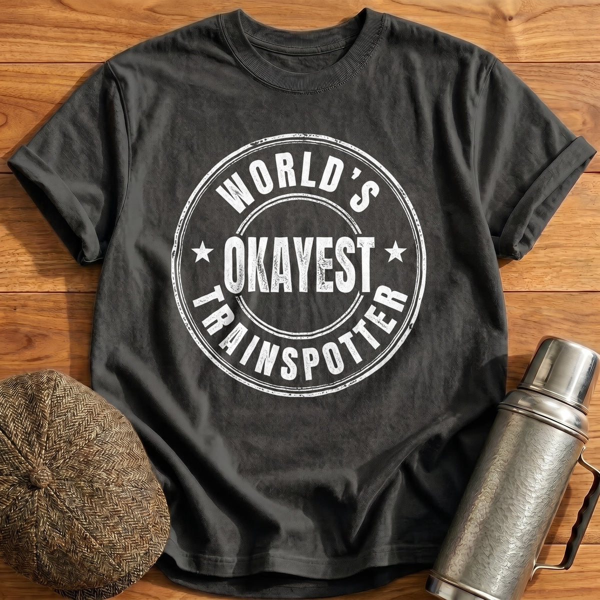 World's Okayest Trainspotter 84 T-Shirt - Charcoal