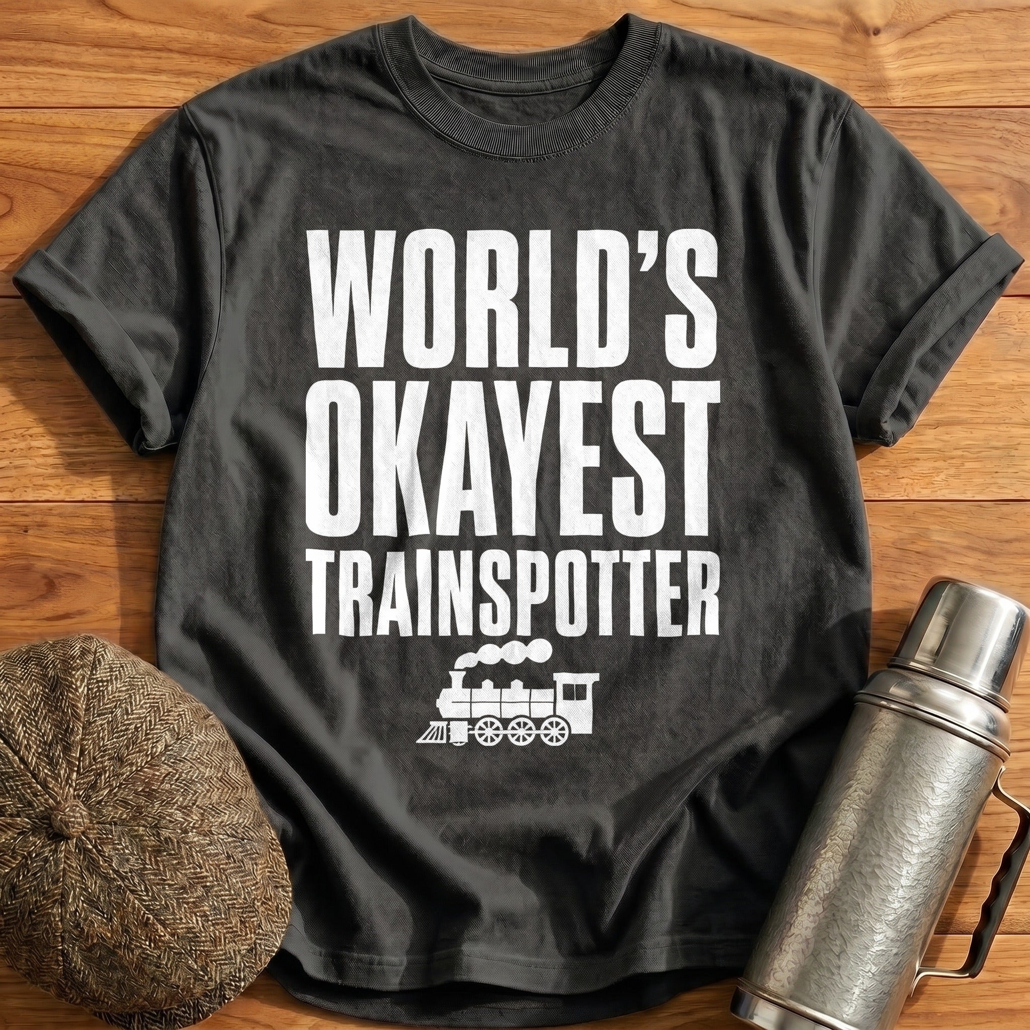 Worlds Okayest Trainspotter 70 T-Shirt - Charcoal