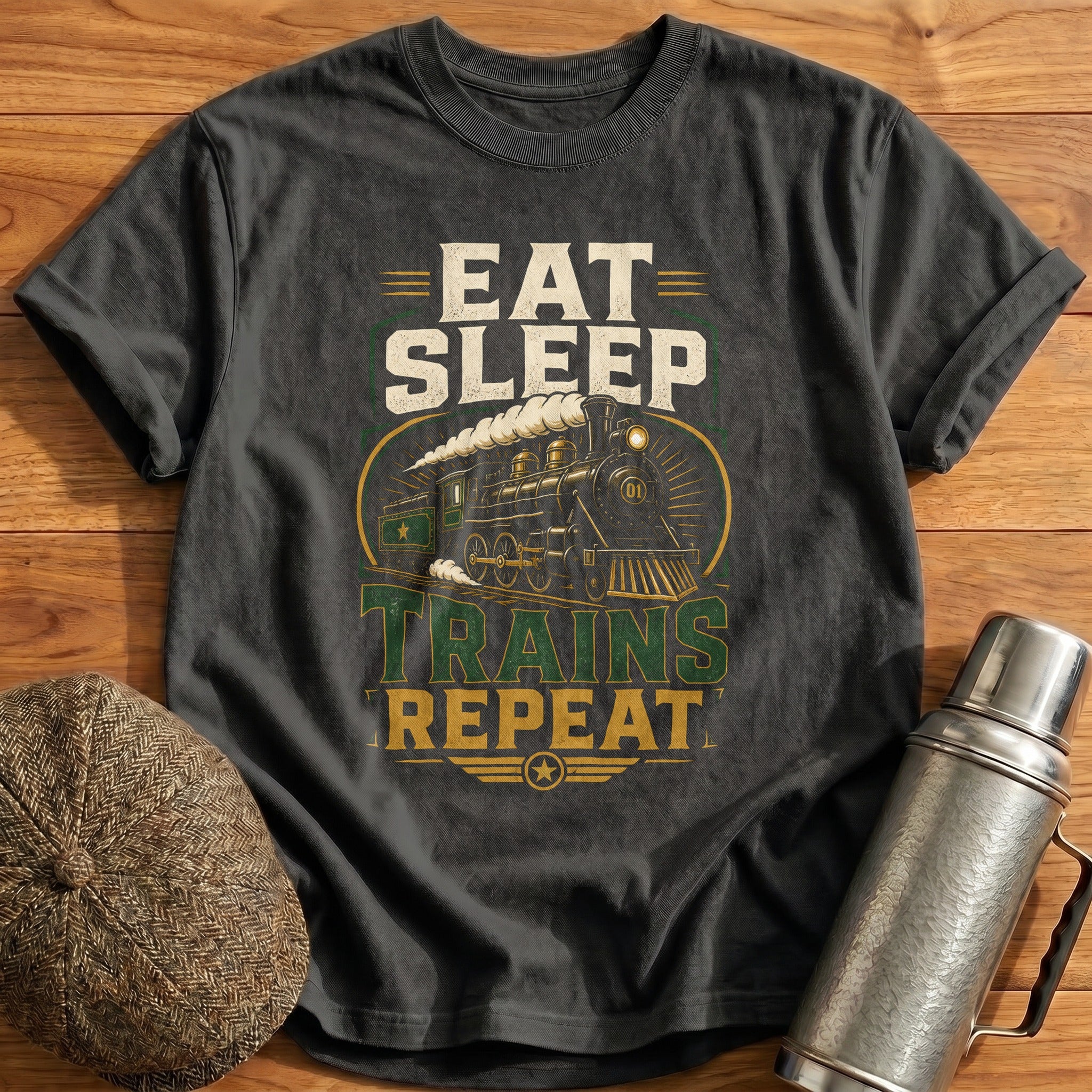 Eat Sleep Trains Repeat T-Shirt - Charcoal