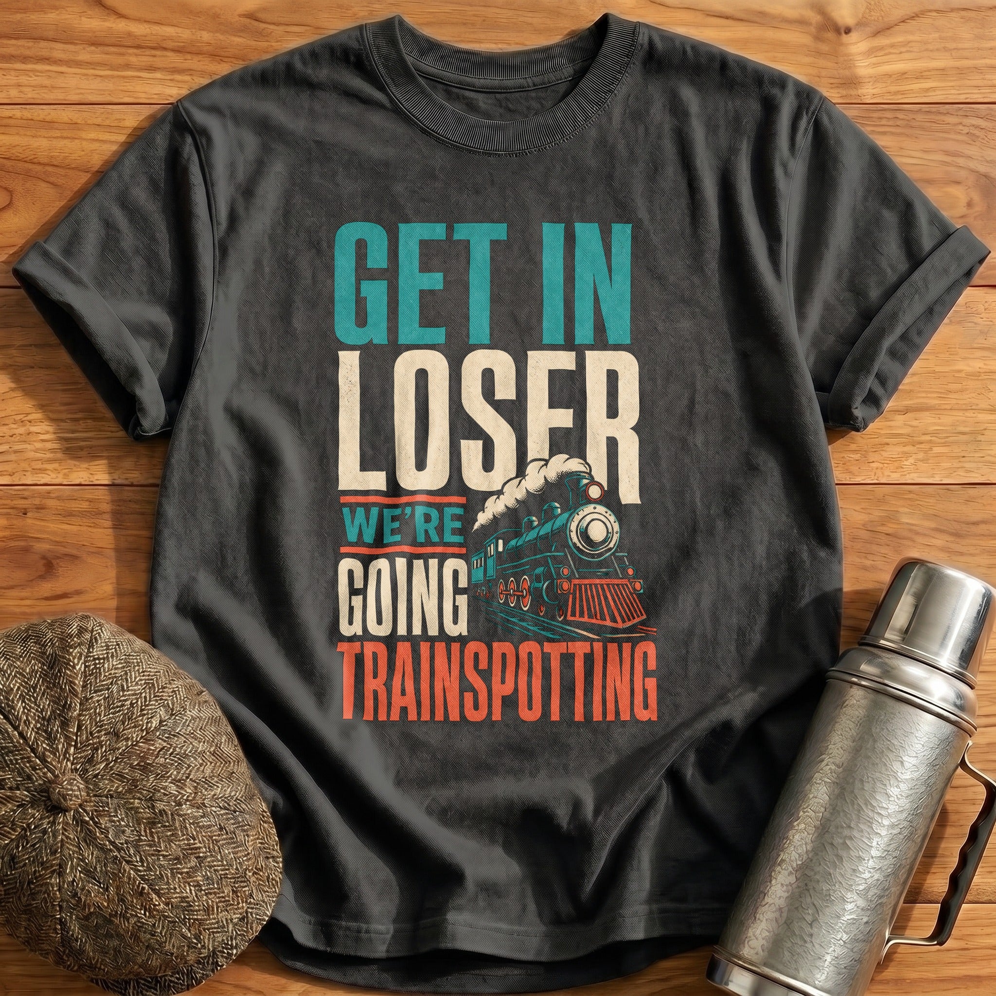 Get in Loser Trainspotting Typo T-Shirt - Charcoal