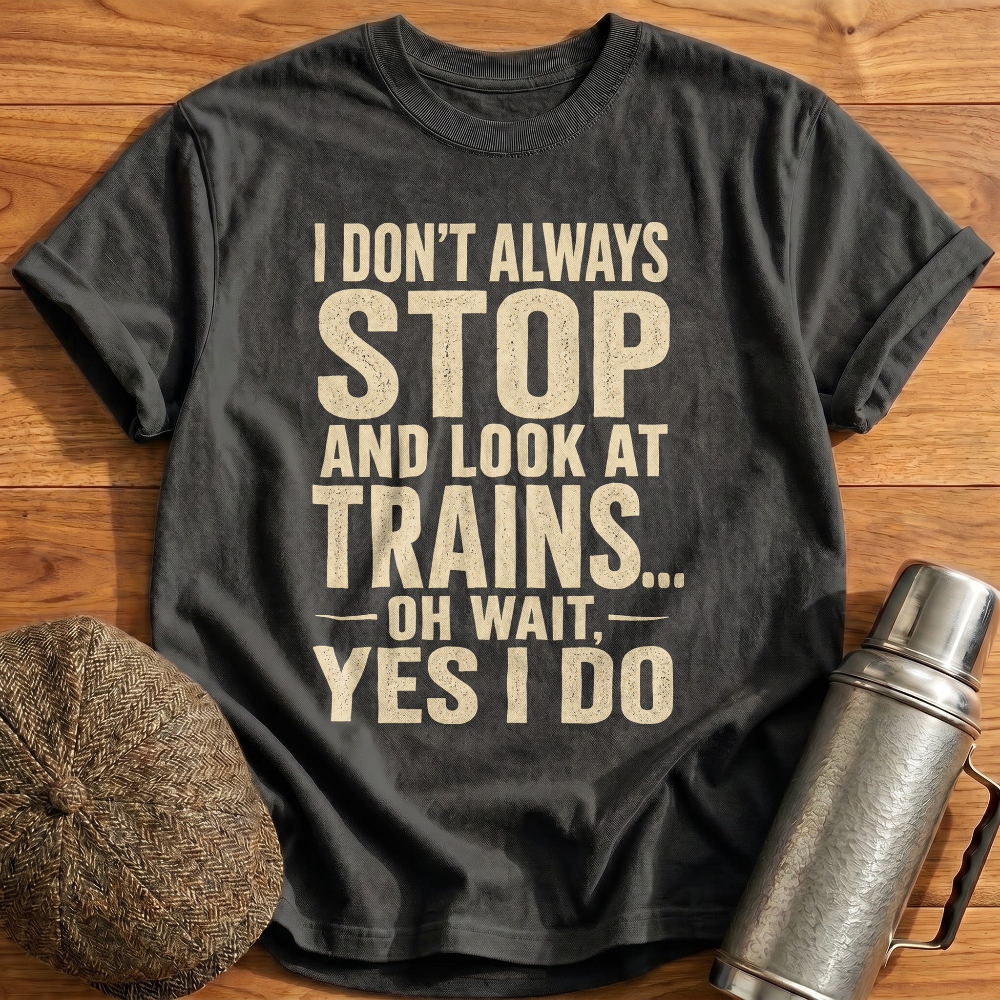 I Don't Always Stop and Look at Trains II T-Shirt - Charcoal
