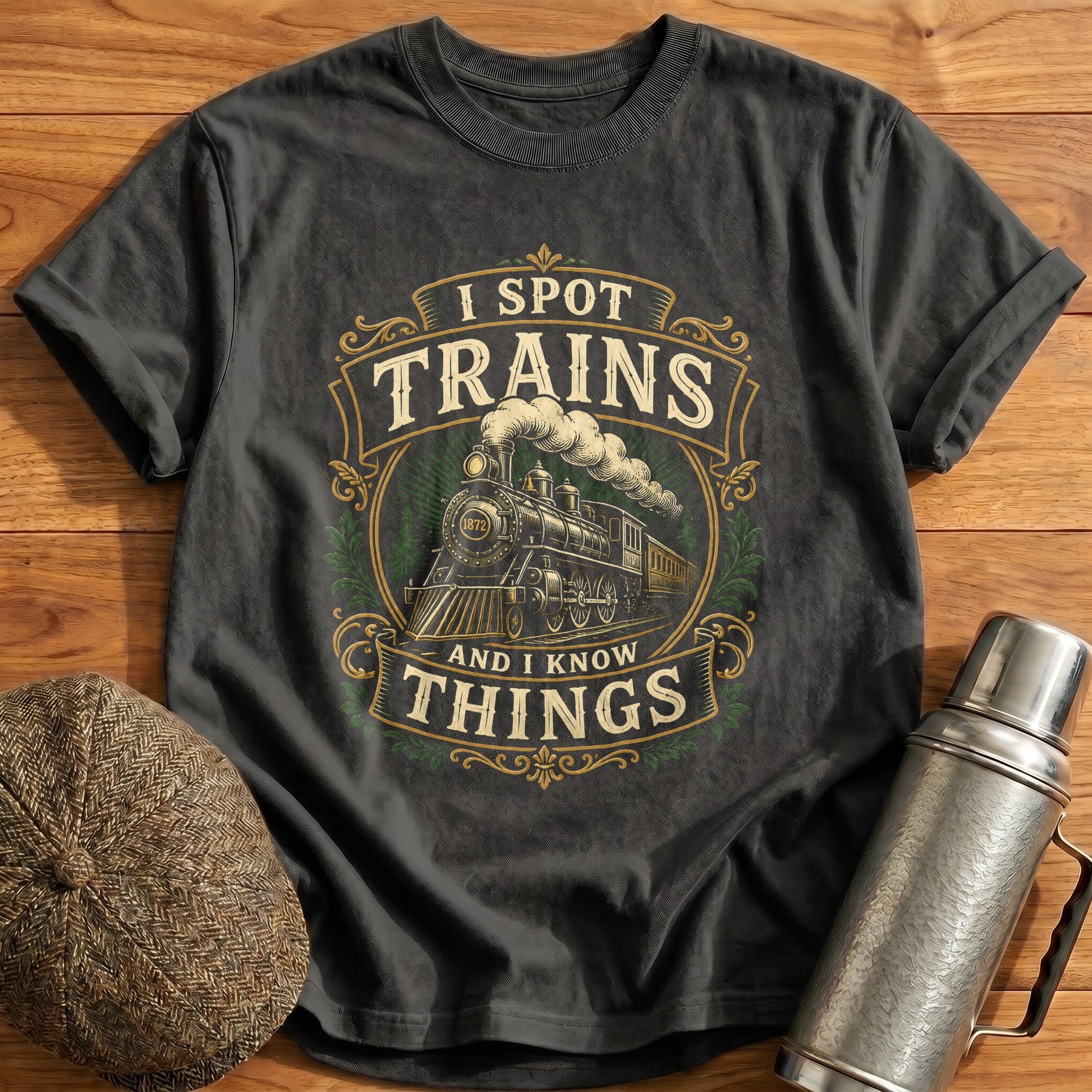 I Spot Trains and Know Things T-Shirt - Charcoal