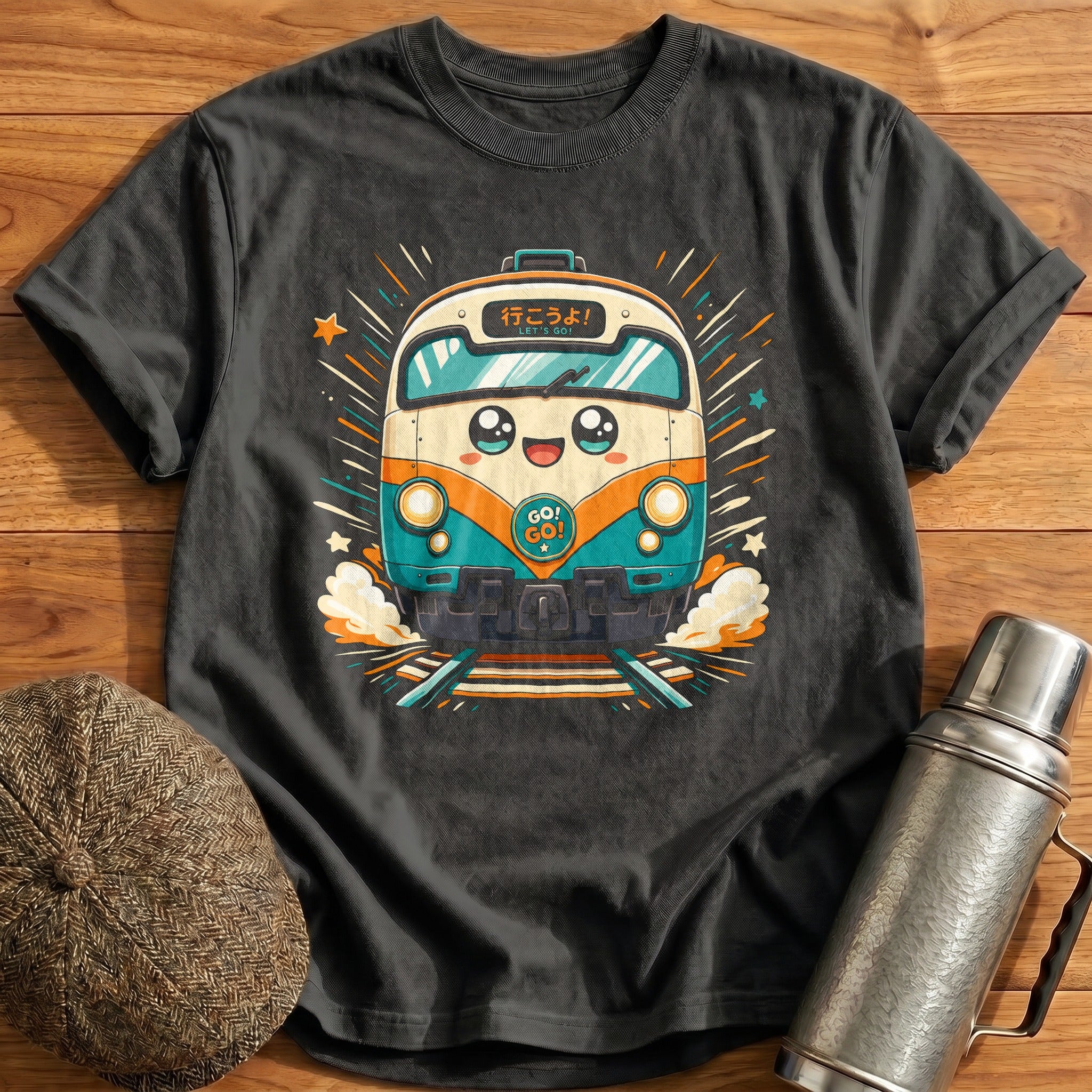 Kawaii Train Face T-Shirt - Charcoal