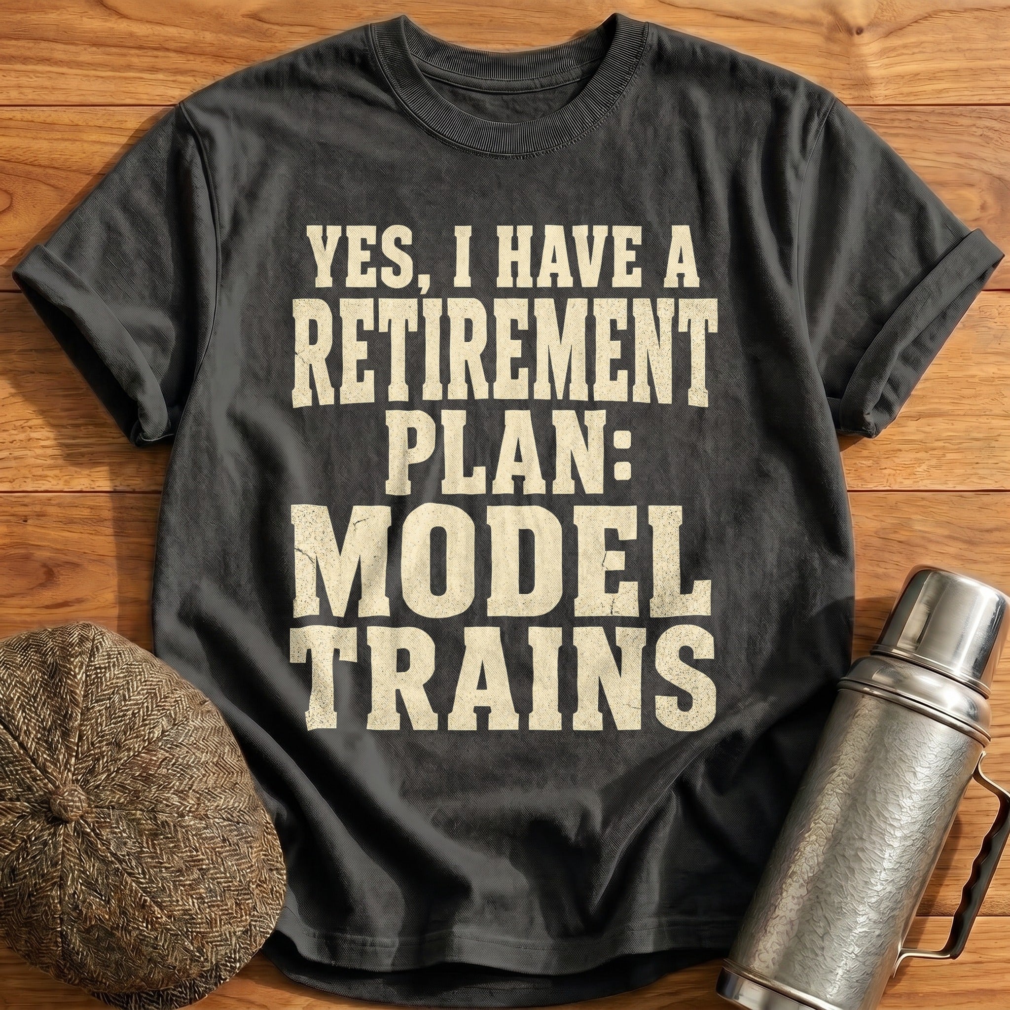 Retirement Plan Model Trains II T-Shirt - Charcoal