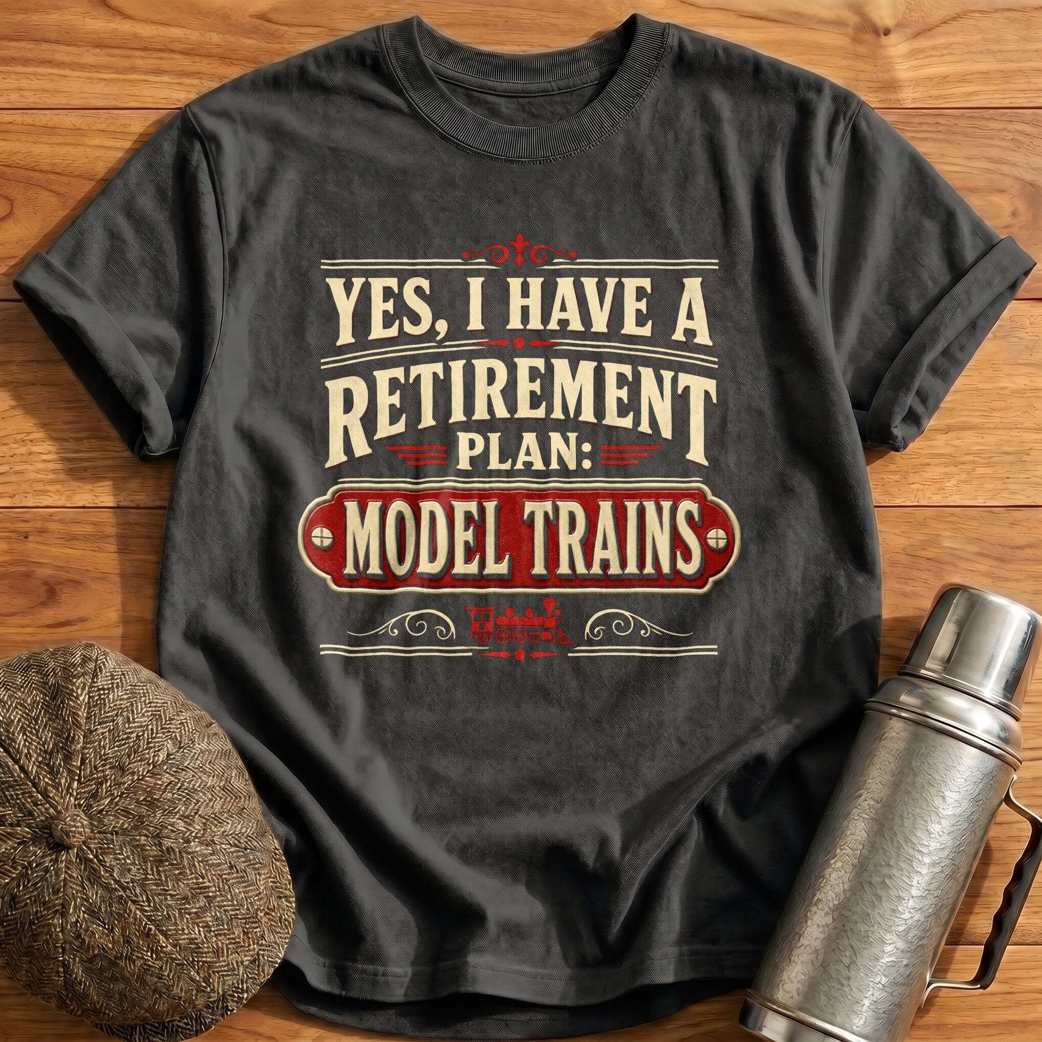 Retirement Plan Model Trains T-Shirt - Charcoal